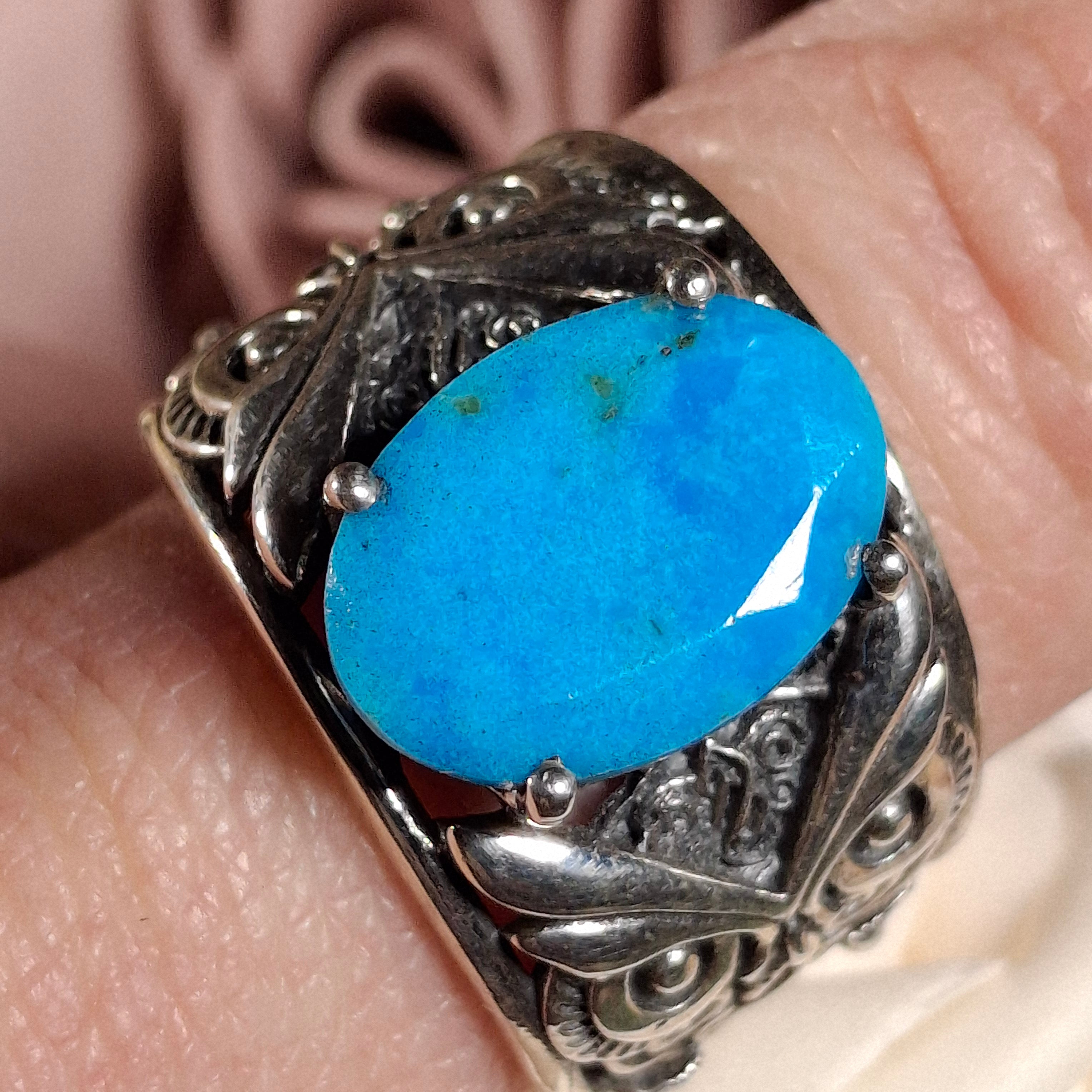 Turquoise Owl Finger Cuff Ring .925 Silver for Good Luck, Prosperity and Protection