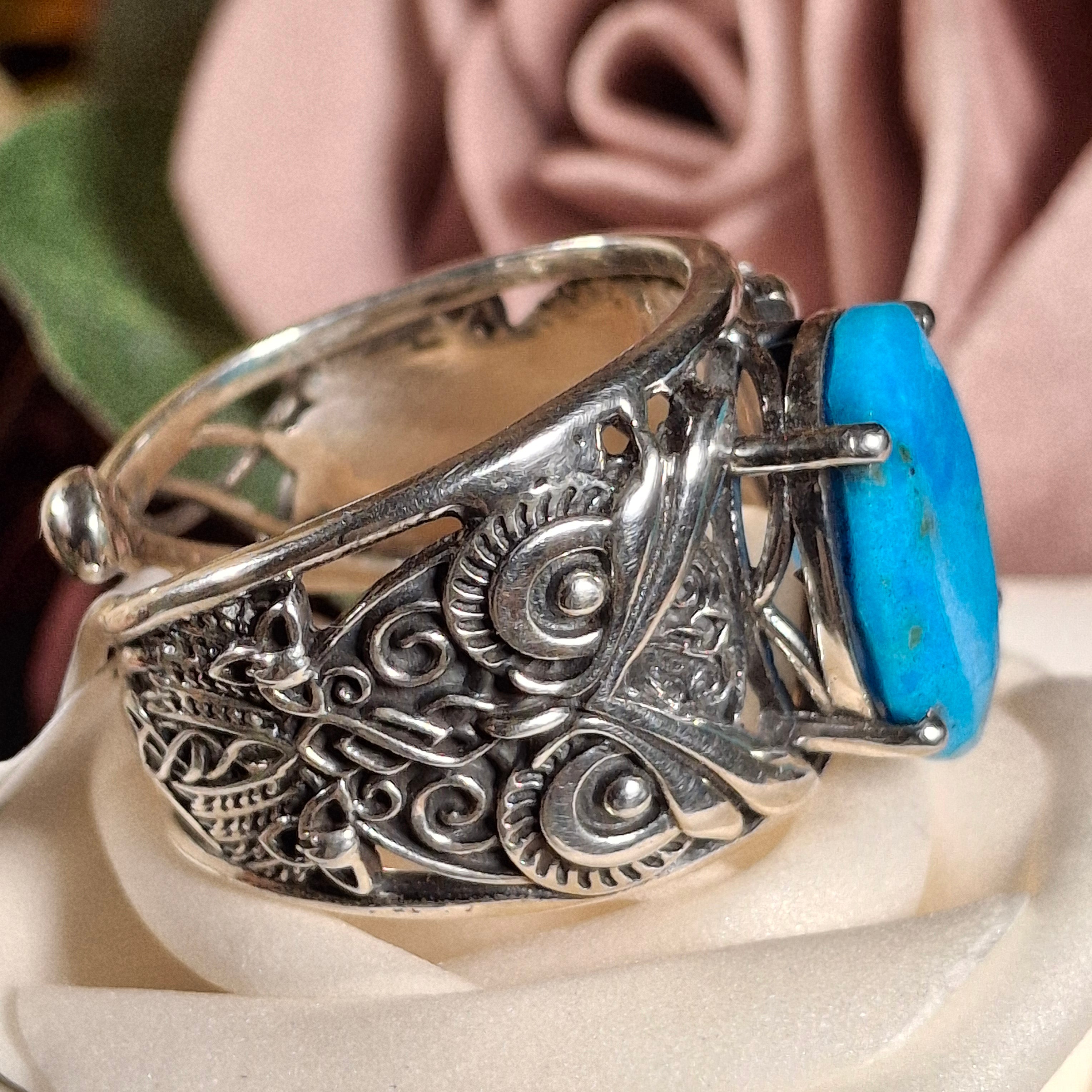 Turquoise Owl Finger Cuff Ring .925 Silver for Good Luck, Prosperity and Protection