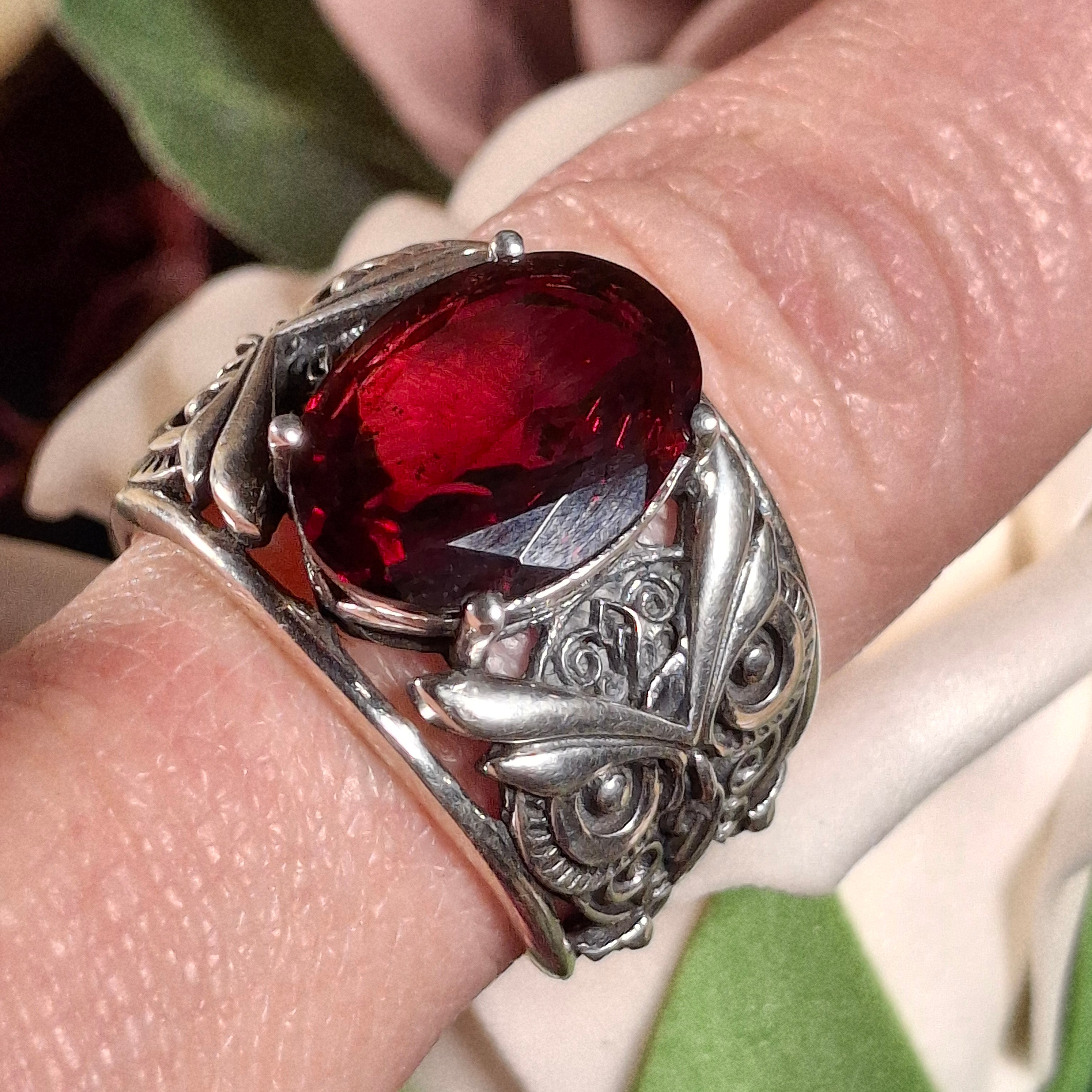 Garnet Owl Finger Cuff Ring .925 Silver for Health and Strength