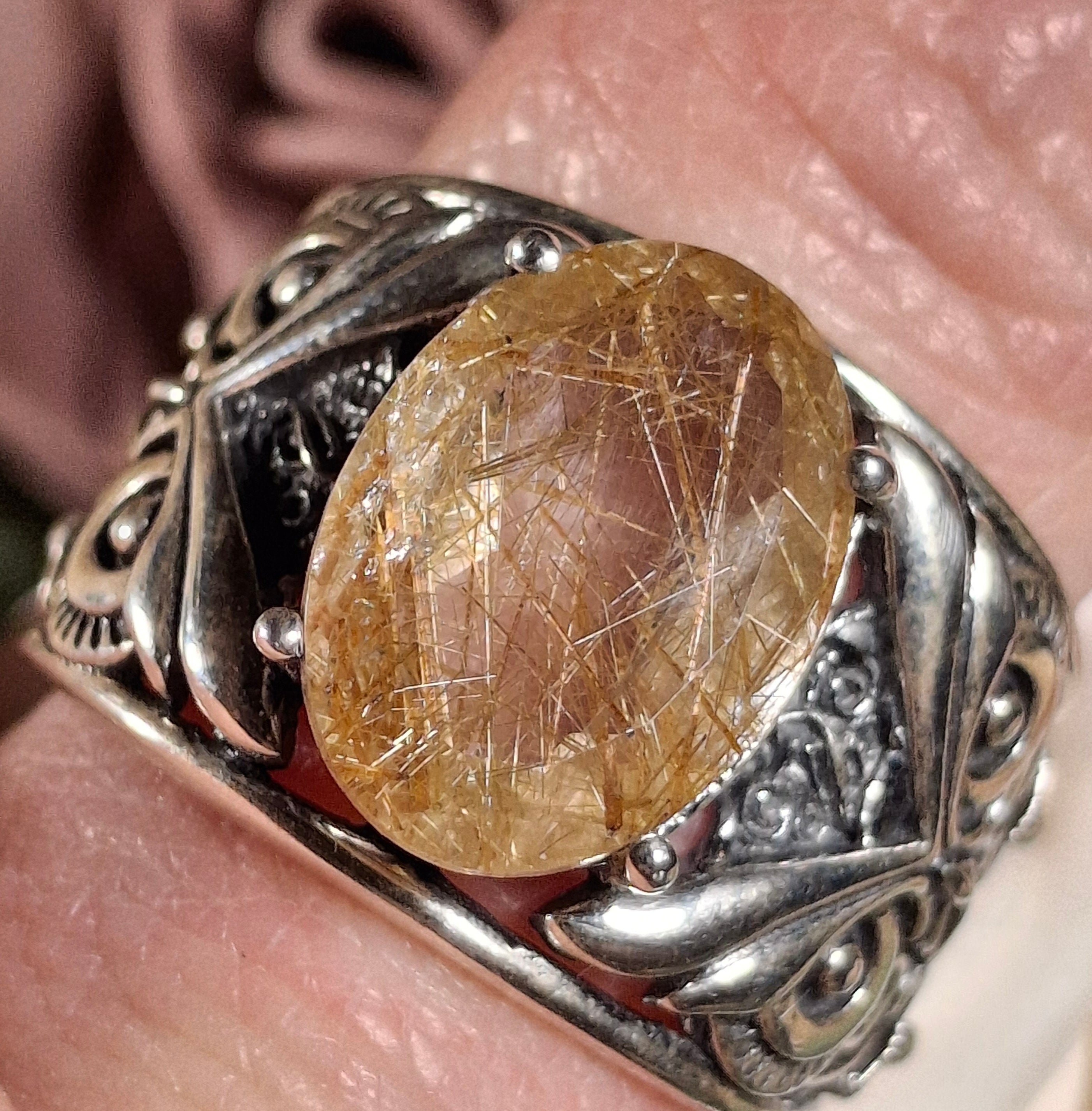 Gold Rutile Owl Finger Cuff Ring .925 Silver for Insight, Meditation ...