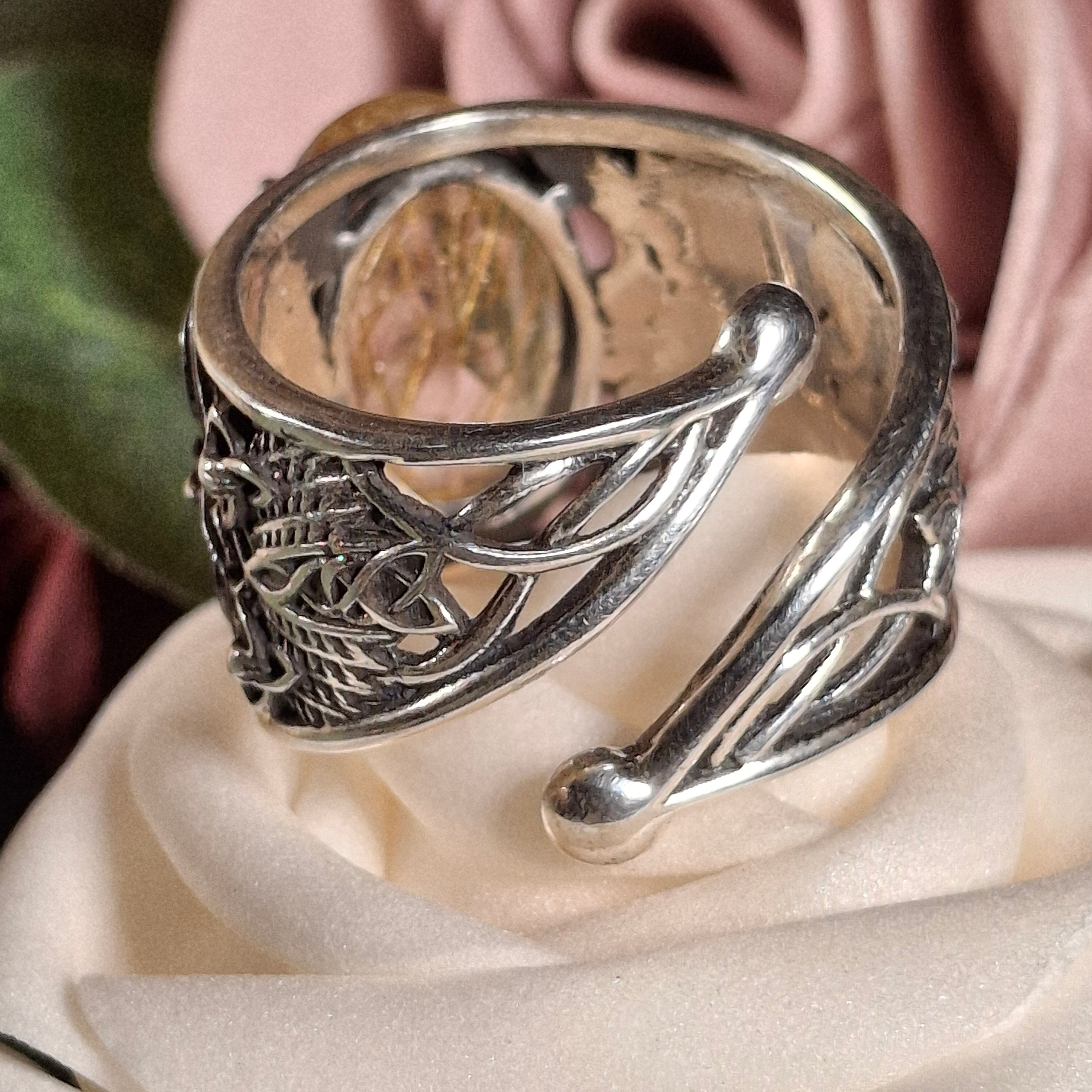 Citrine Owl Finger Cuff Ring .925 Silver for Abundance, Good Luck and Positivity