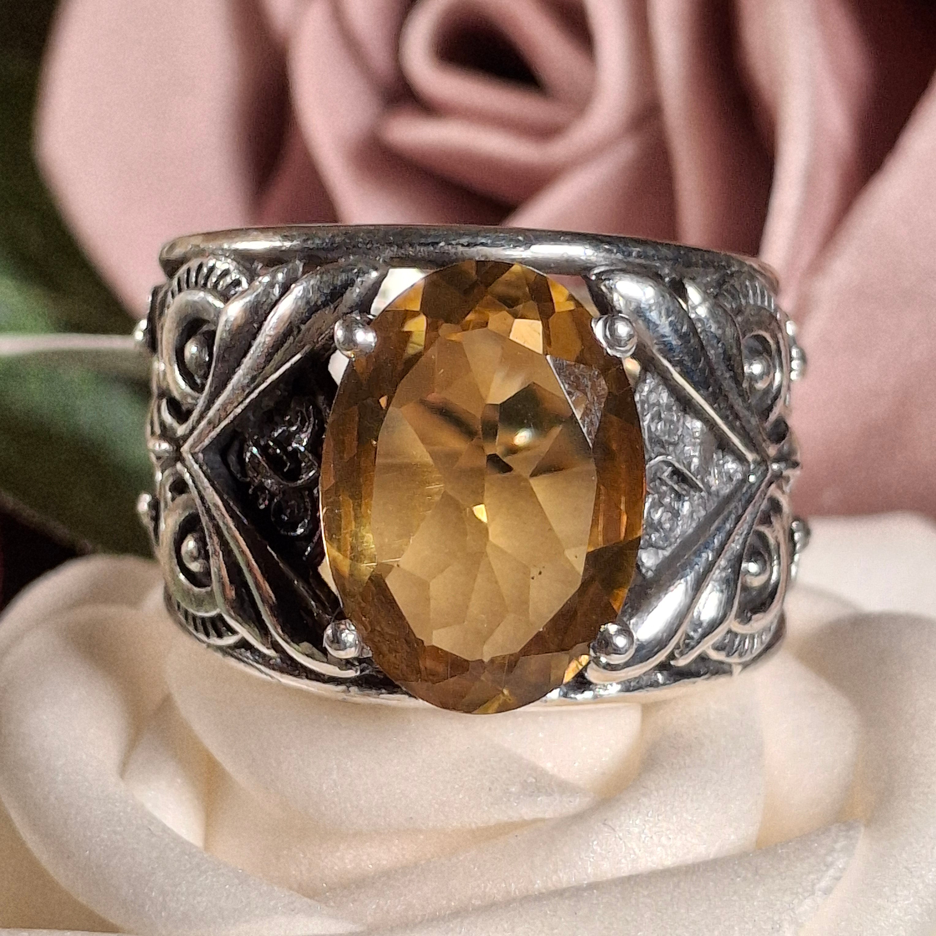 Citrine Owl Finger Cuff Ring .925 Silver for Abundance, Good Luck and Positivity