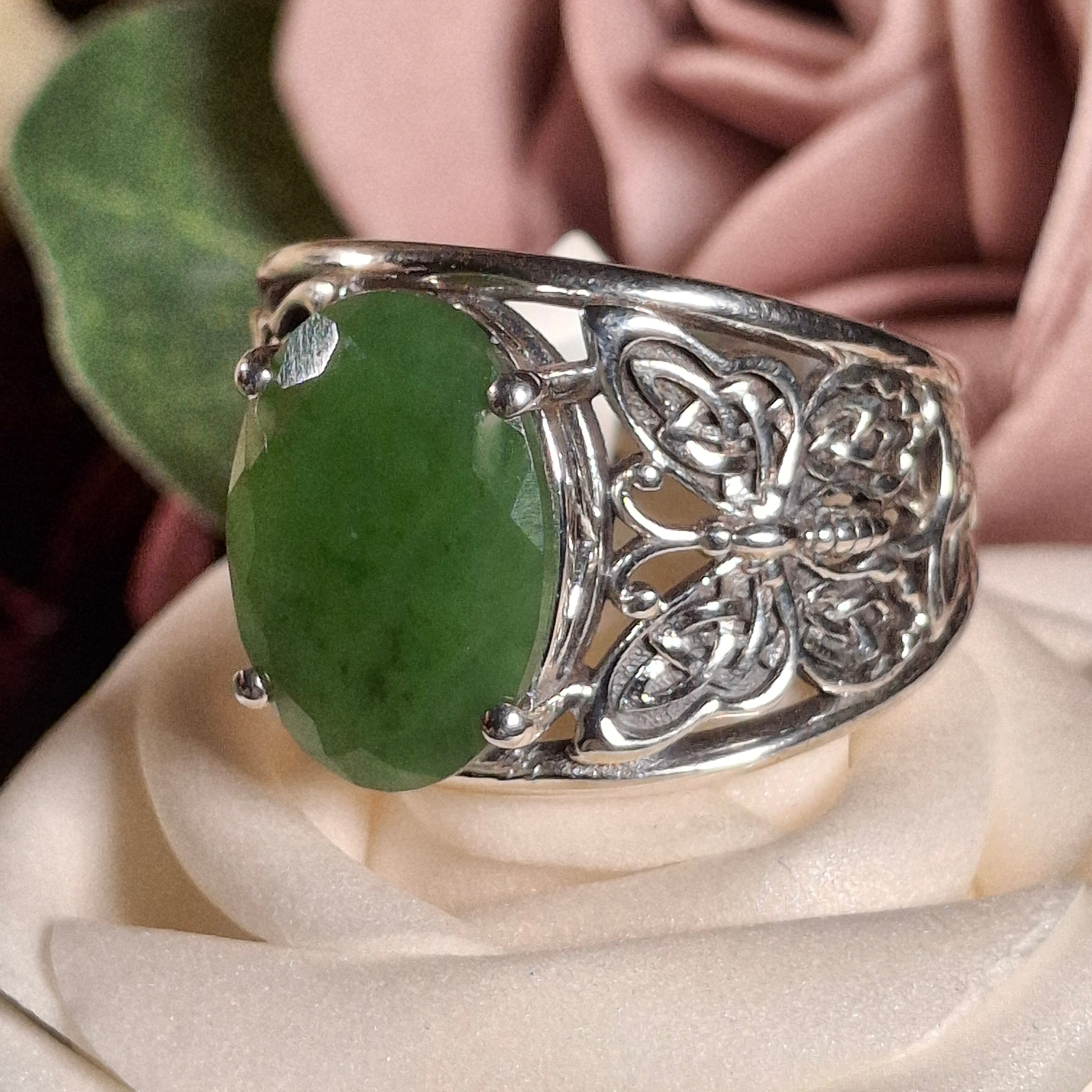 Jade Butterfly Finger Cuff Ring .925 Silver for Abundance, Good Luck, Joy and Protection