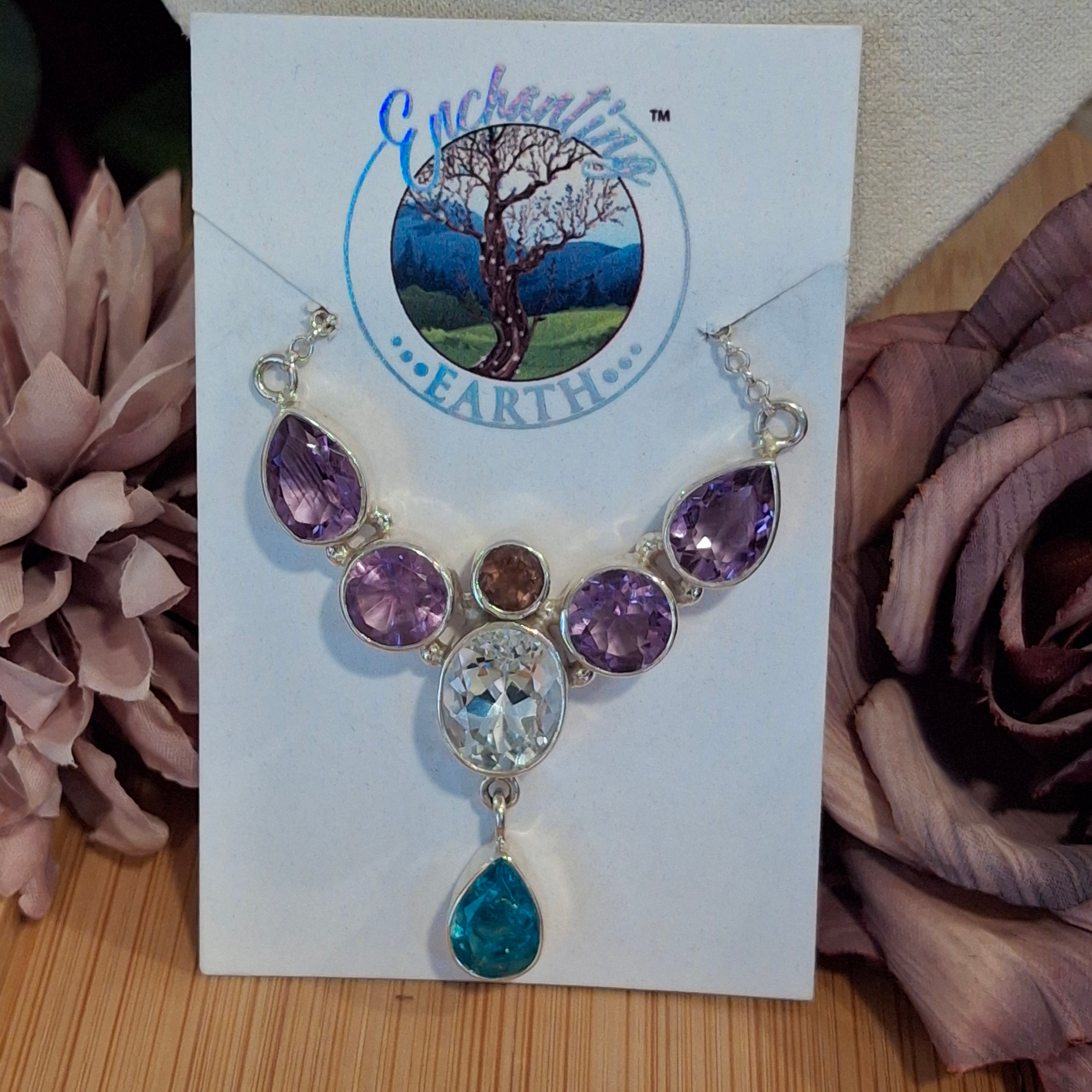 Amethyst & Rainbow Moonstone Gemstone Necklace .925 Silver for New Beginnings & Divine Feminine