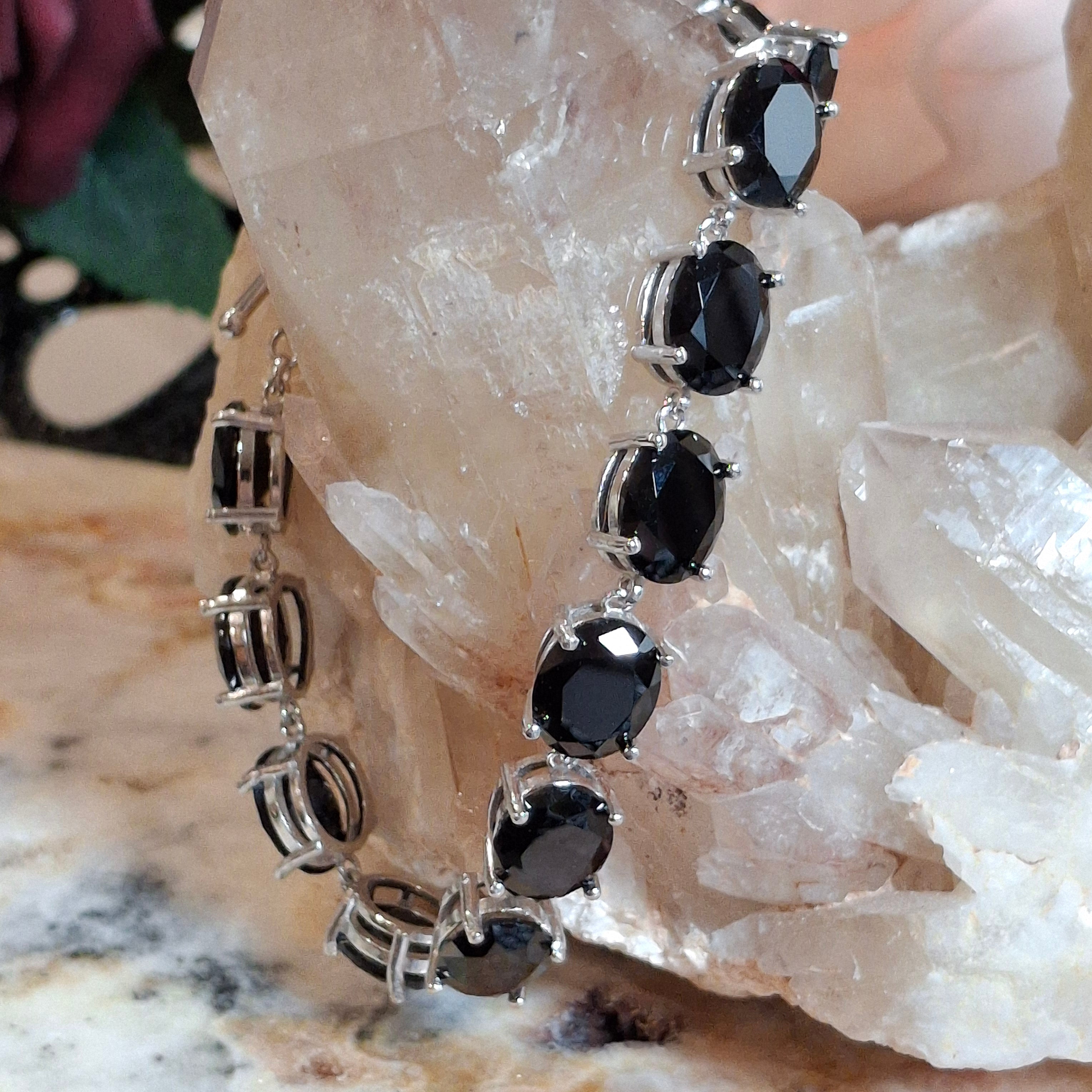 Enchanting Gems Black Spinel Faceted Bracelet .925 Silver for Energy, Healthy Relationships & Inspiration