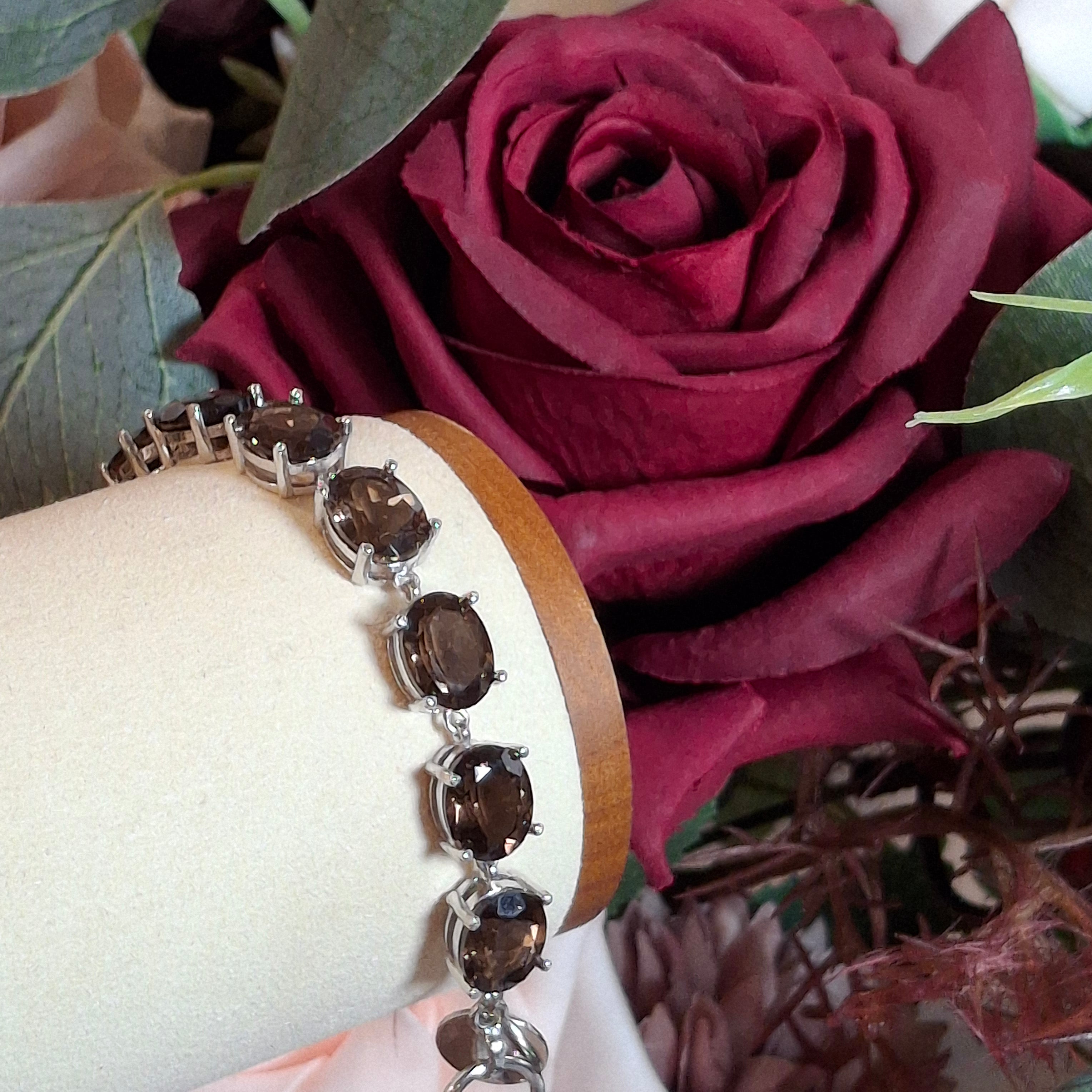 Enchanting Gems Smokey Quartz Faceted Bracelet .925 Silver for Power, Energetic Cleansing, Manifestation and Protection