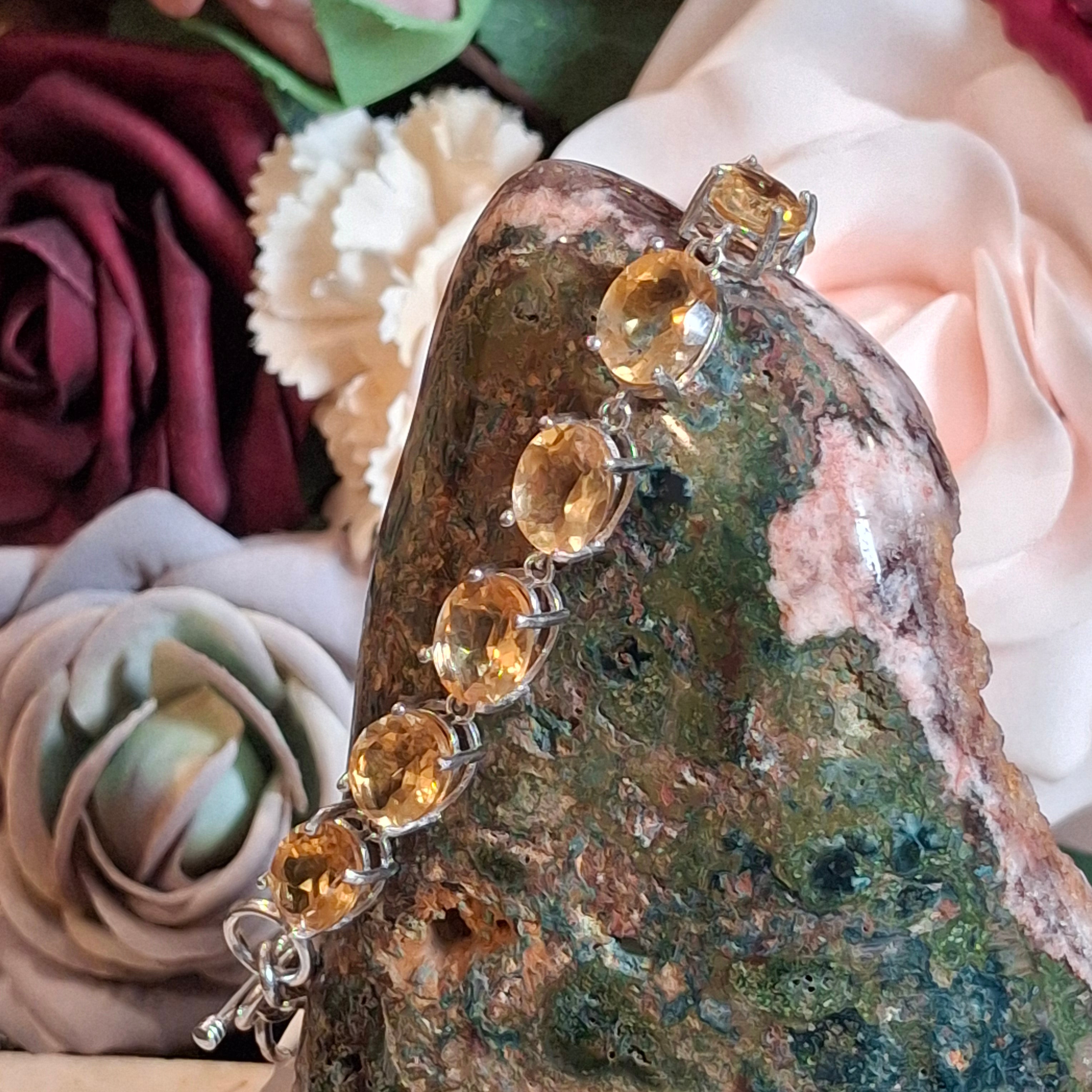 Enchanting Gems Citrine Faceted Bracelet .925 Silver for Abundance, Good Luck and Positivity