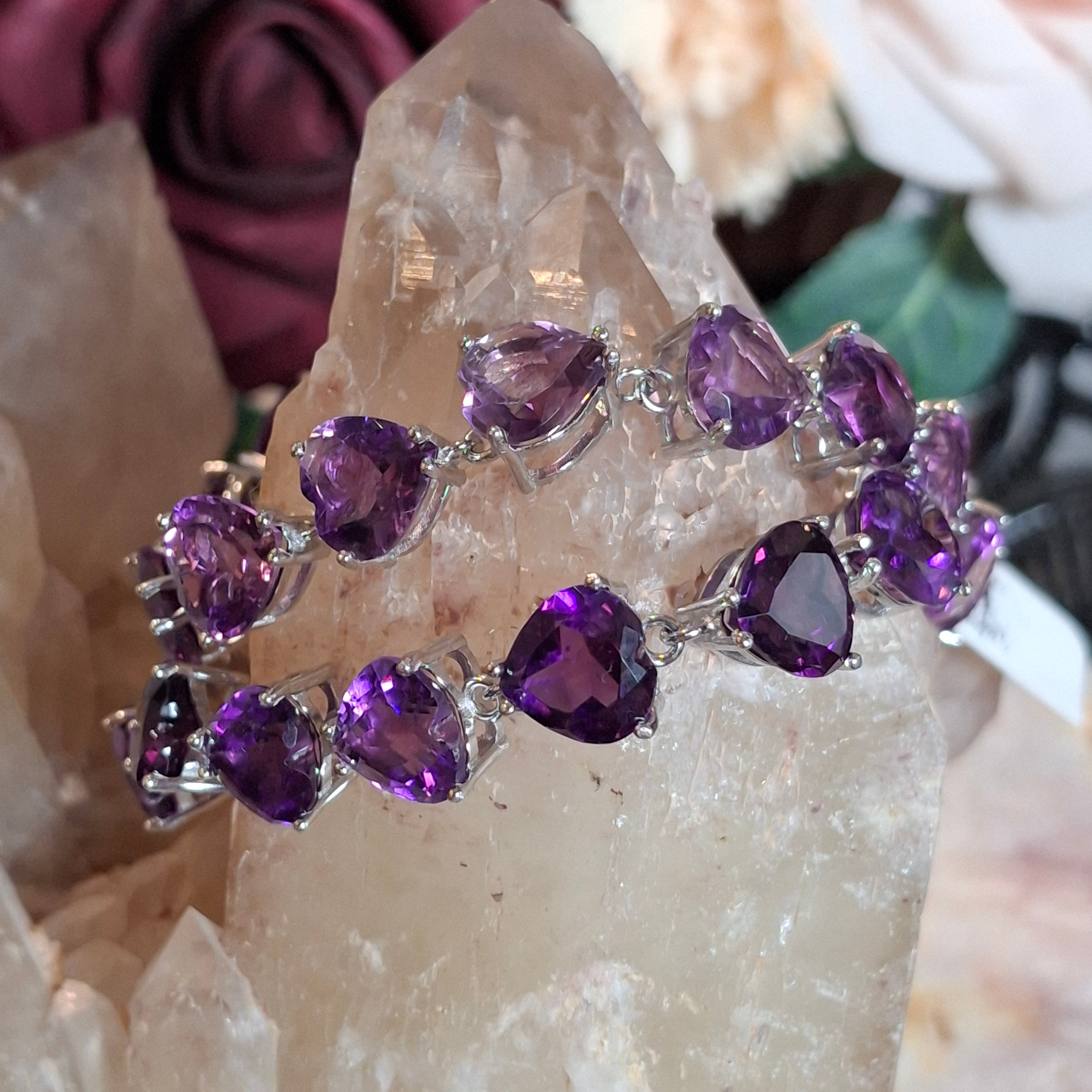 Enchanting Gems Amethyst Faceted Bracelet .925 Silver for Intuition and Protection