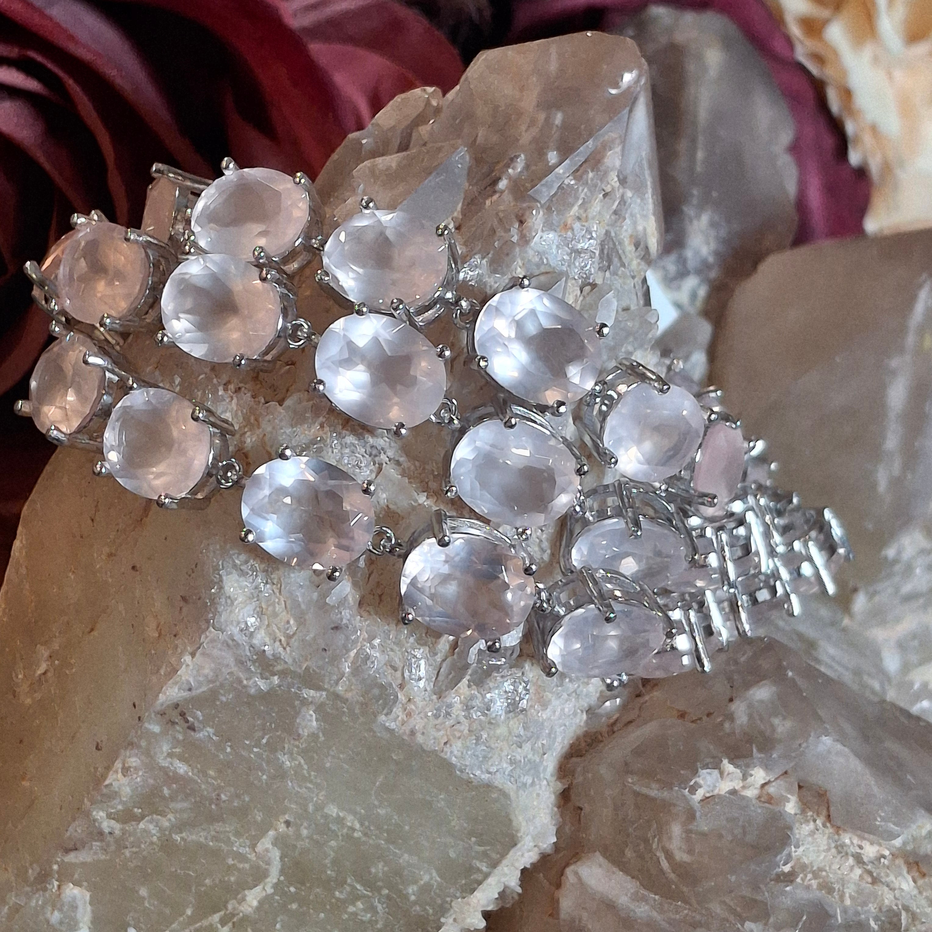 Enchanting Gems Rose Quartz Faceted Bracelet .925 Silver for Compassion, Love and Healing