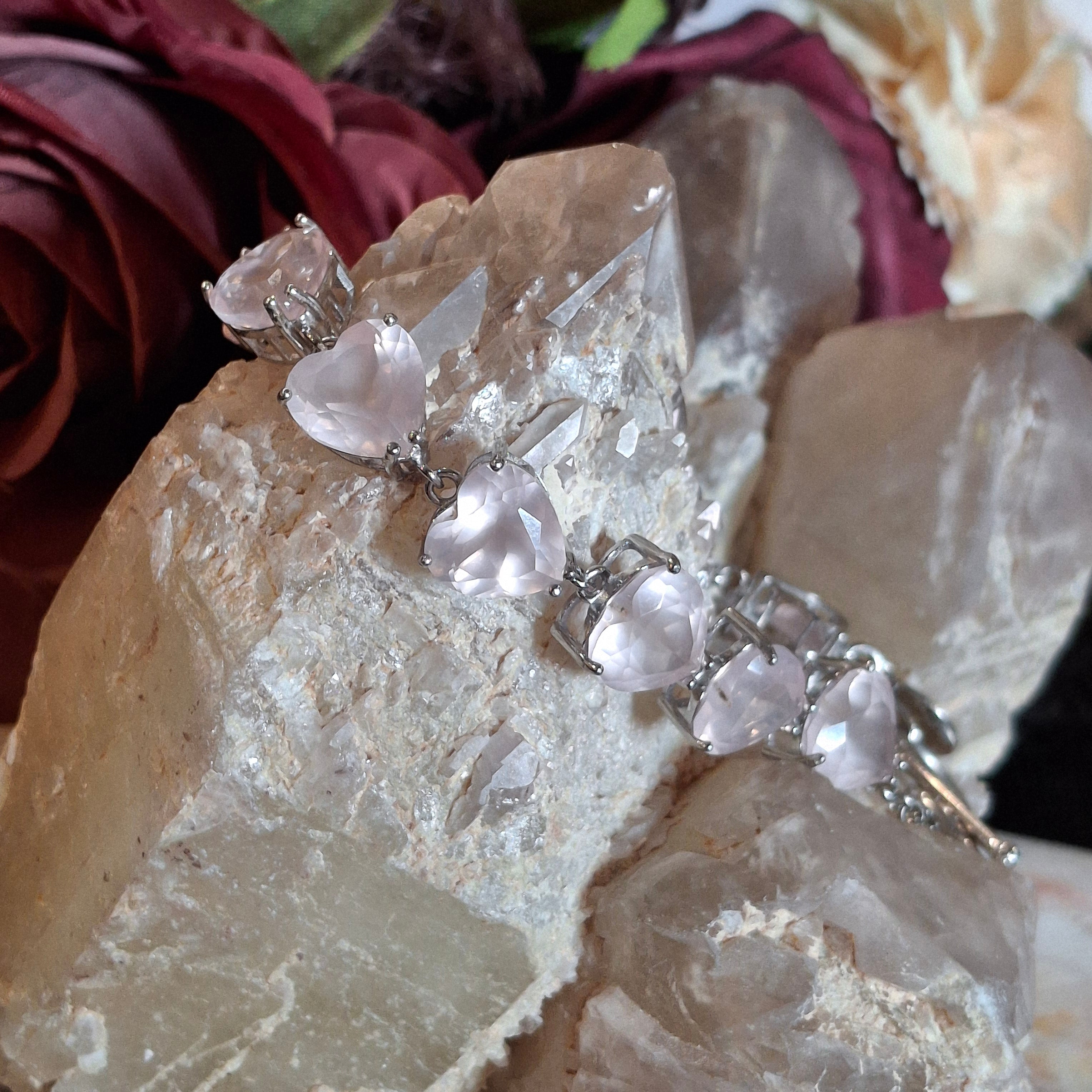 Enchanting Gems Rose Quartz Faceted Bracelet .925 Silver for Compassion, Love and Healing