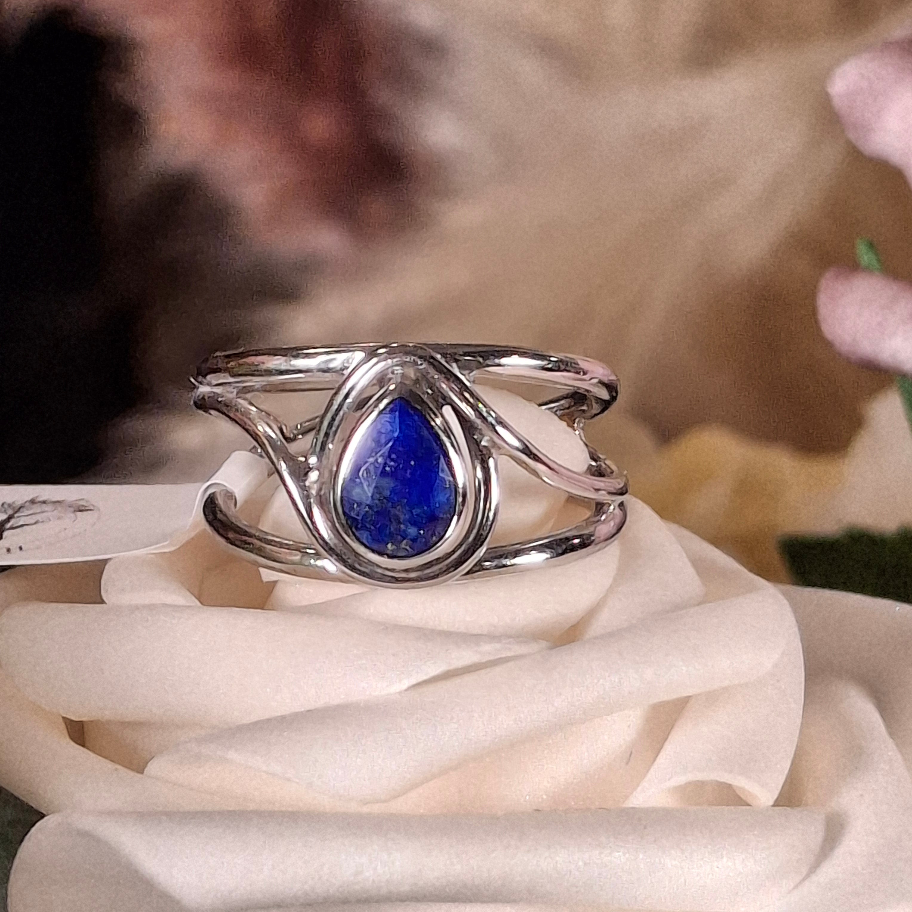 Lapis Lazuli Faceted Midi Cuff Ring .925 Silver for Power & Confidence