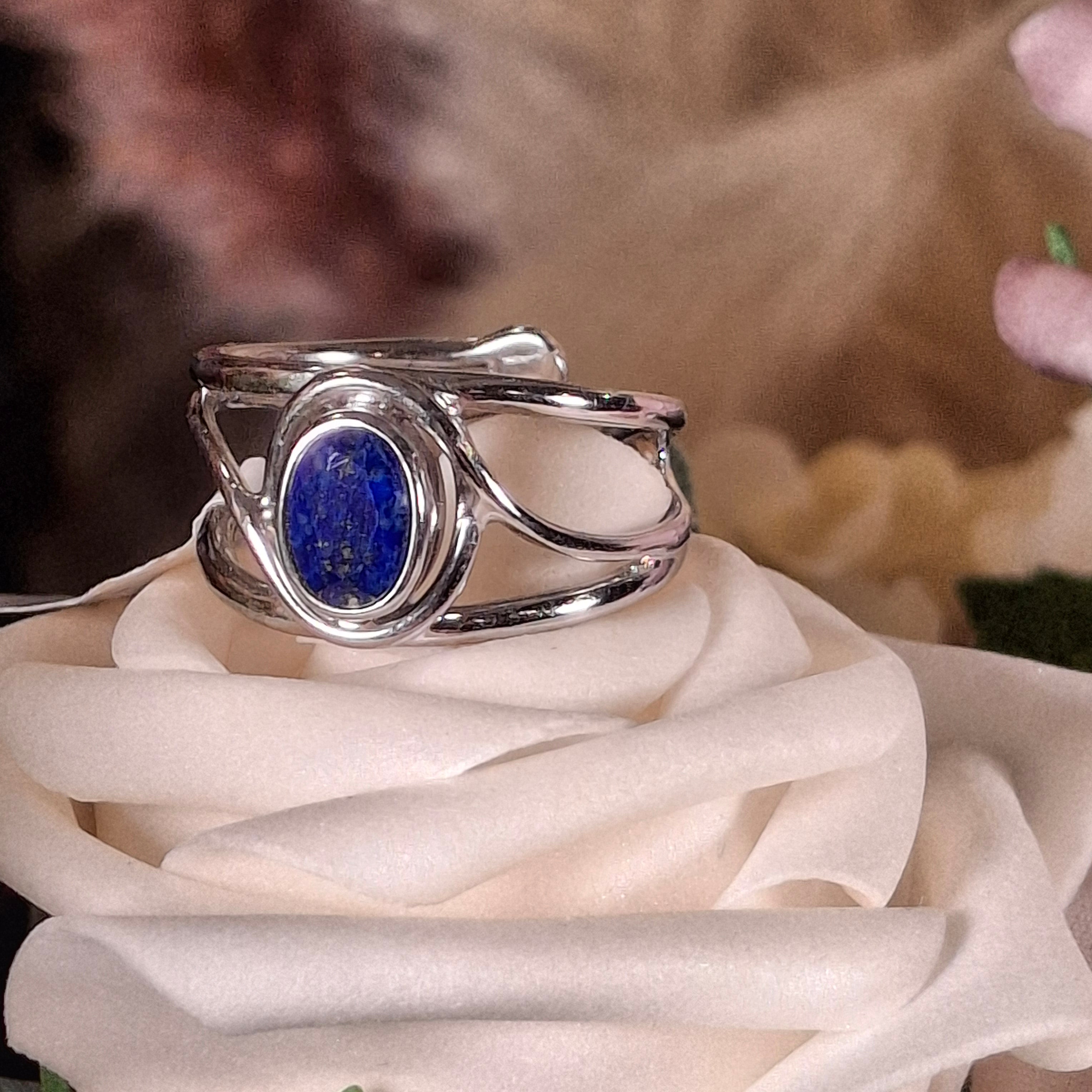 Lapis Lazuli Faceted Midi Cuff Ring .925 Silver for Power & Confidence