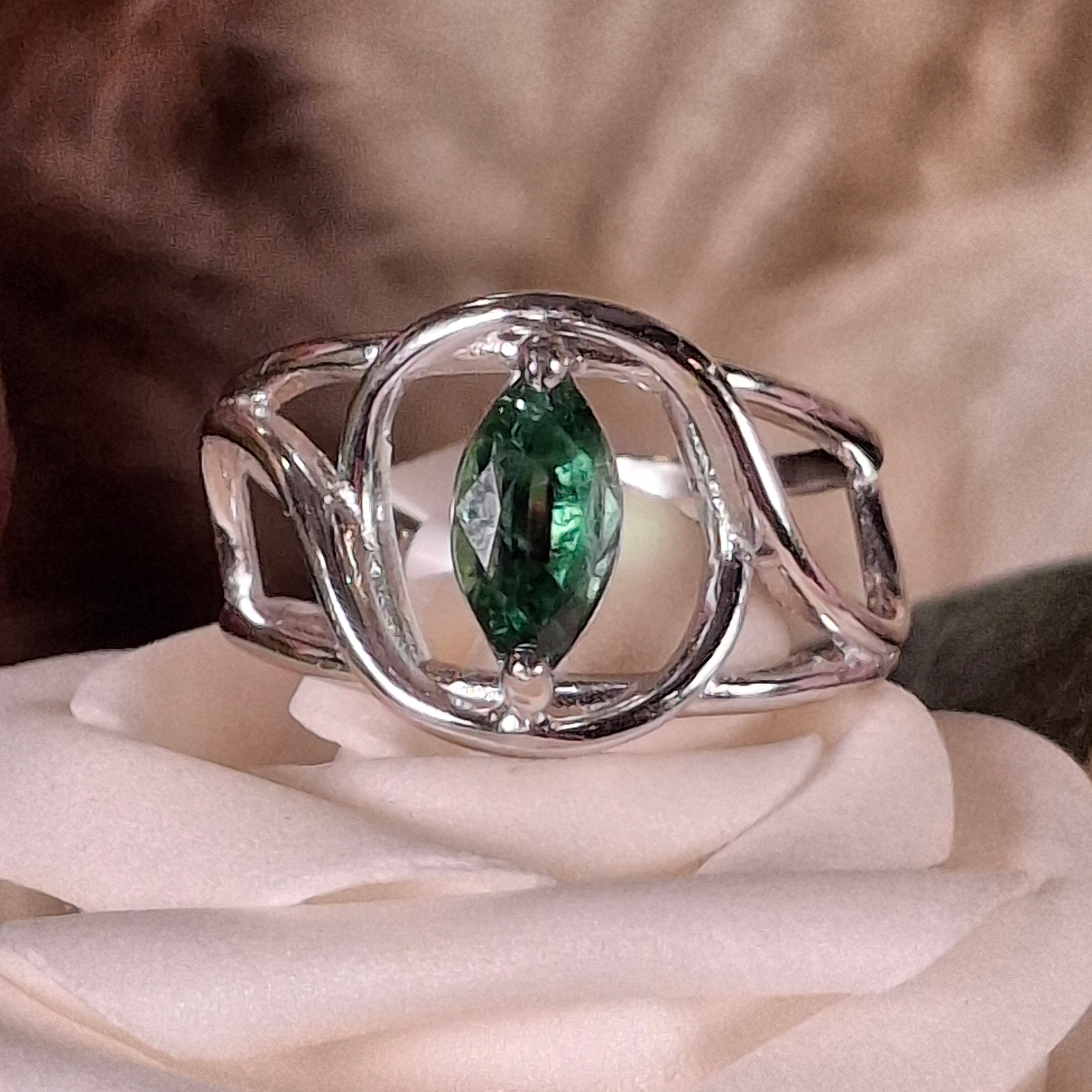 Tsavorite Garnet Finger Cuff Adjustable Ring .925 Silver for Emotional Balance, Joy and Prosperity