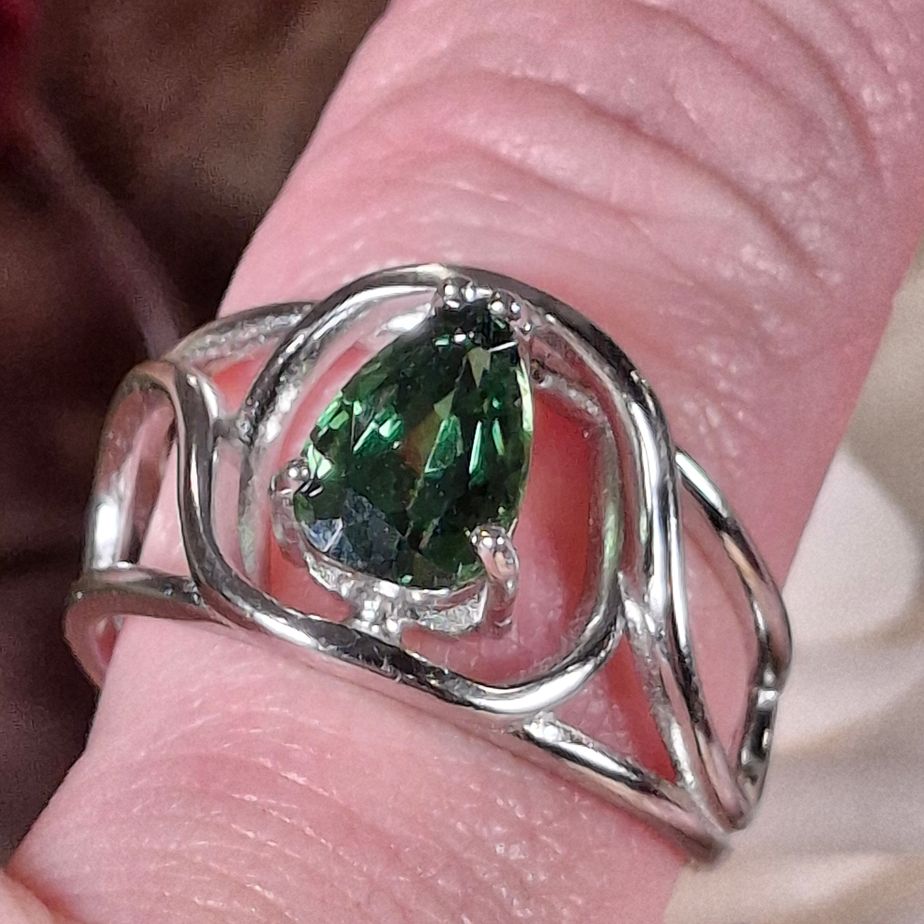 Tsavorite Garnet Finger Cuff Adjustable Ring .925 Silver for Emotional Balance, Joy and Prosperity