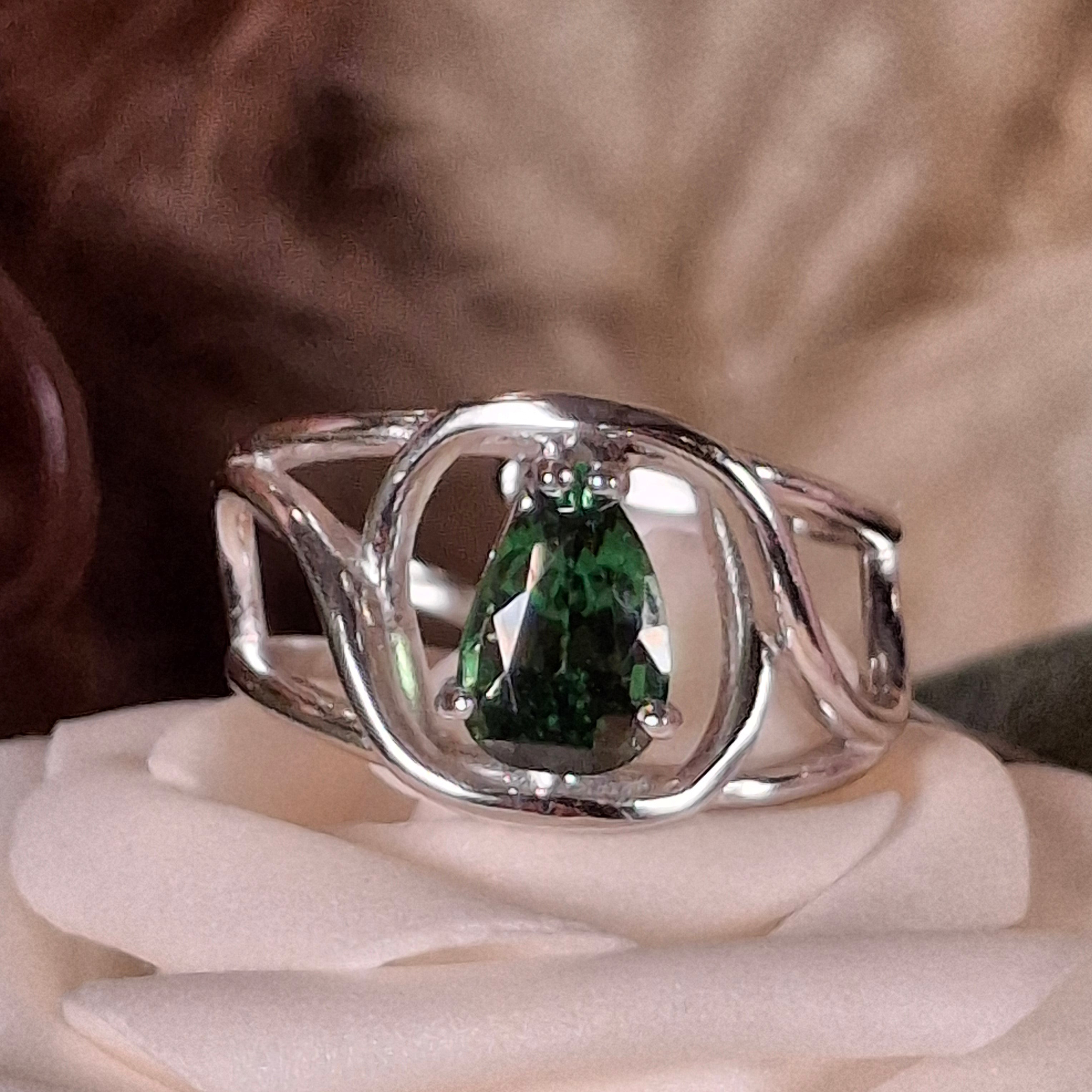 Tsavorite Garnet Finger Cuff Adjustable Ring .925 Silver for Emotional Balance, Joy and Prosperity