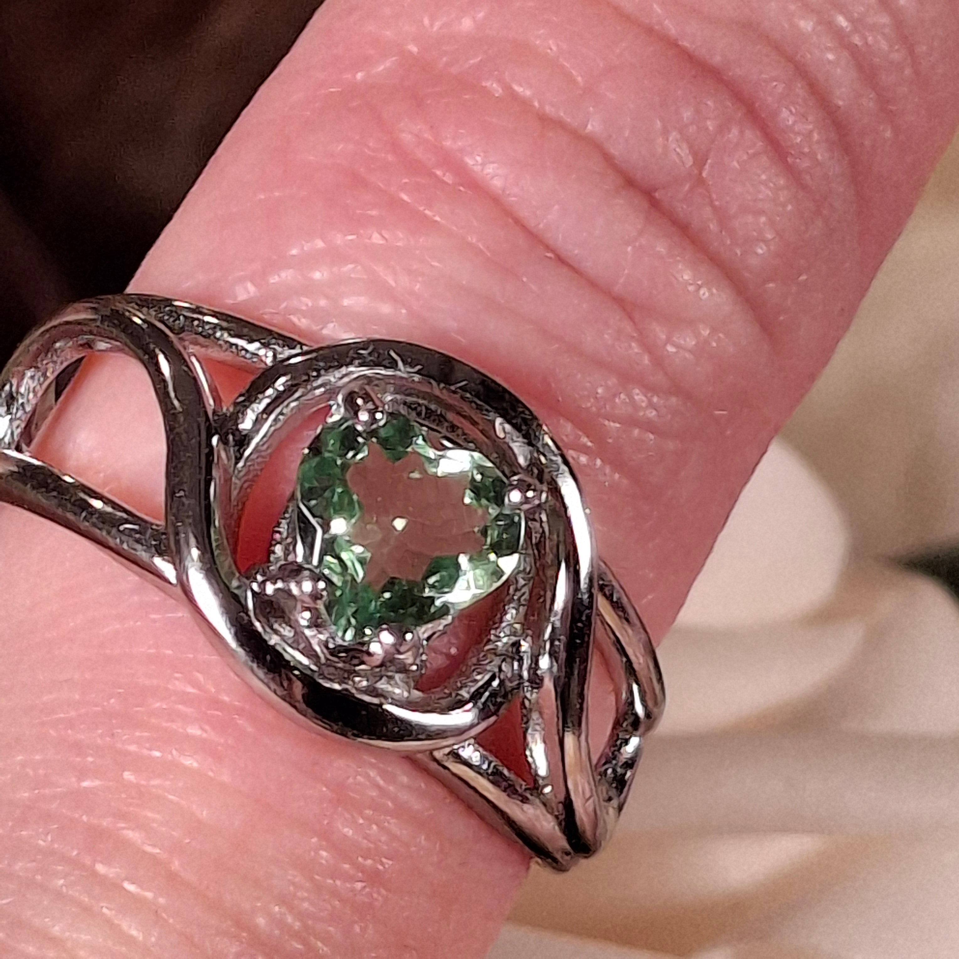 Tsavorite Garnet Finger Cuff Adjustable Ring .925 Silver for Emotional Balance, Joy and Prosperity