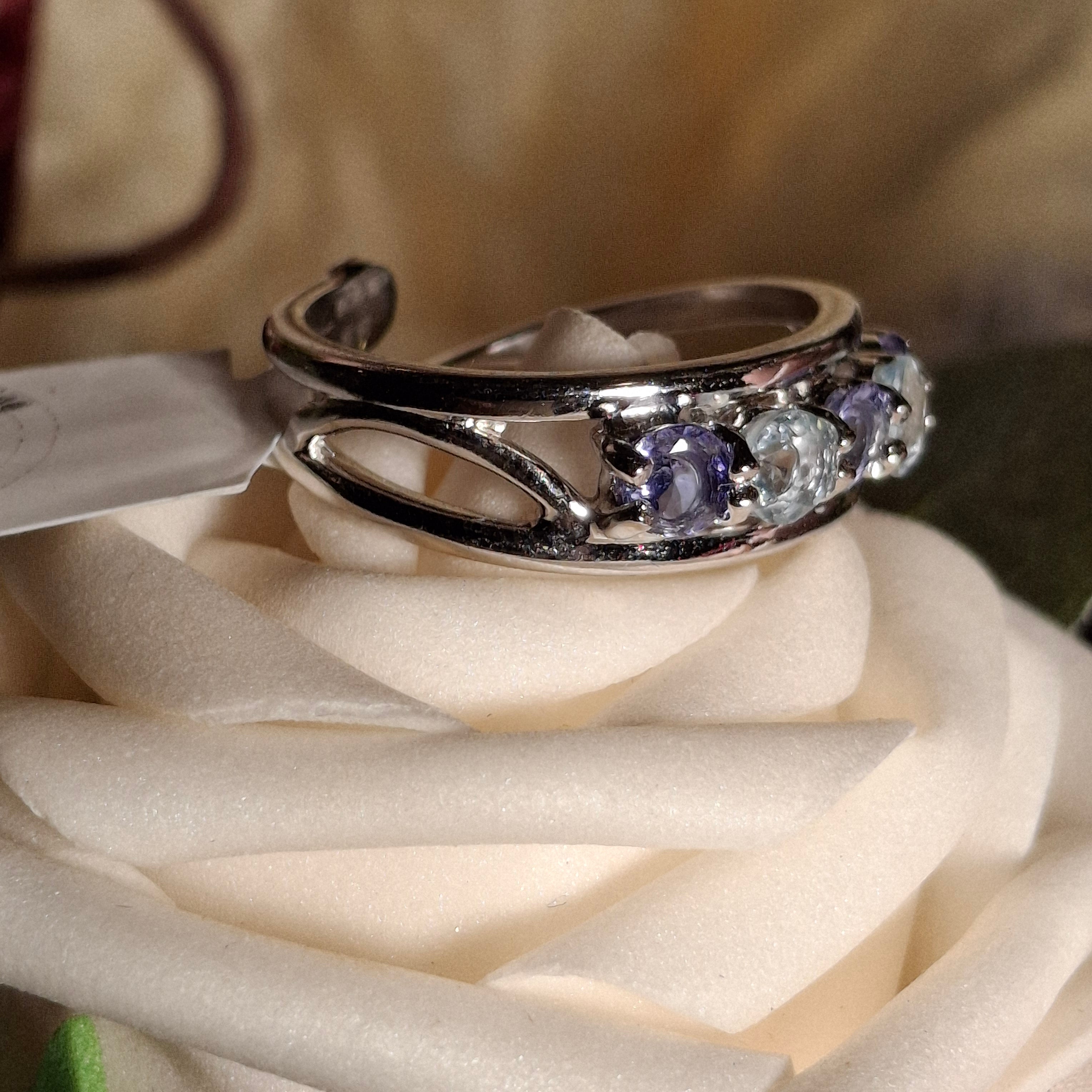 Tanzanite & Aquamarine Stacker Cuff Ring .925 Sterling Silver for Healing & Spiritual Evolution