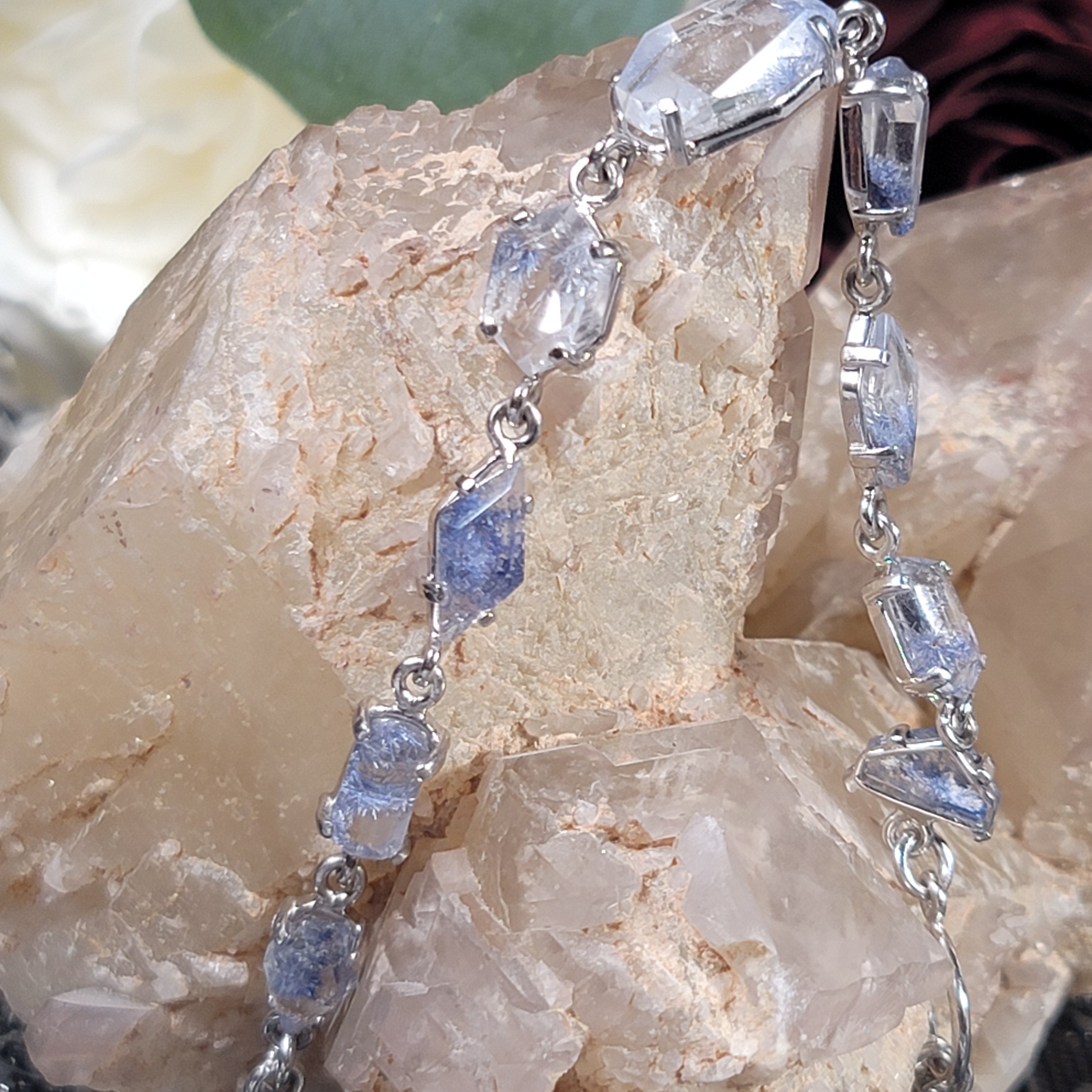 Dumortierite in Quartz Bracelet .925 Silver for Inspiration, Mental Discipline, and Improved Memory