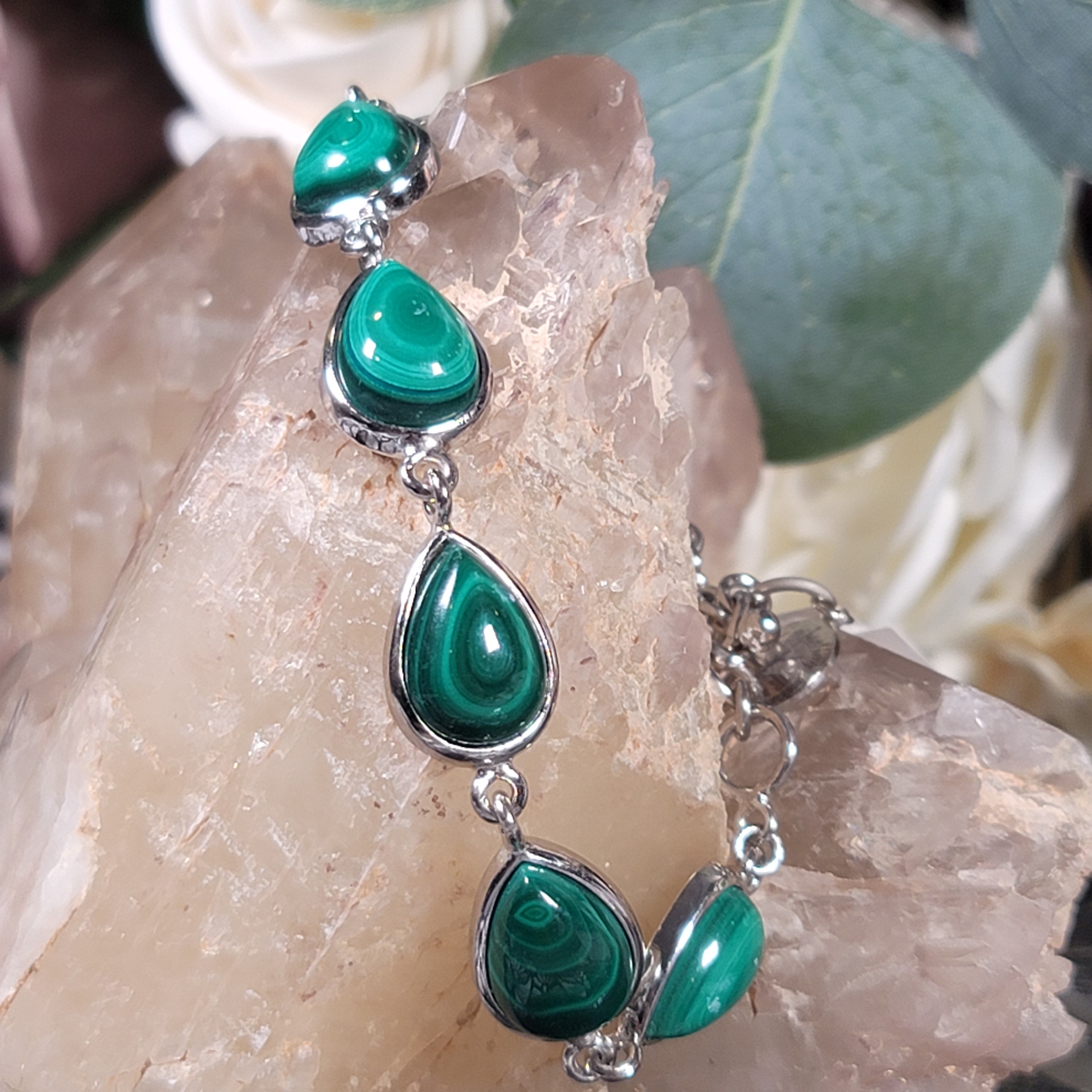 Malachite Bracelet .925 Silver for Abundance, Protection and Transformation