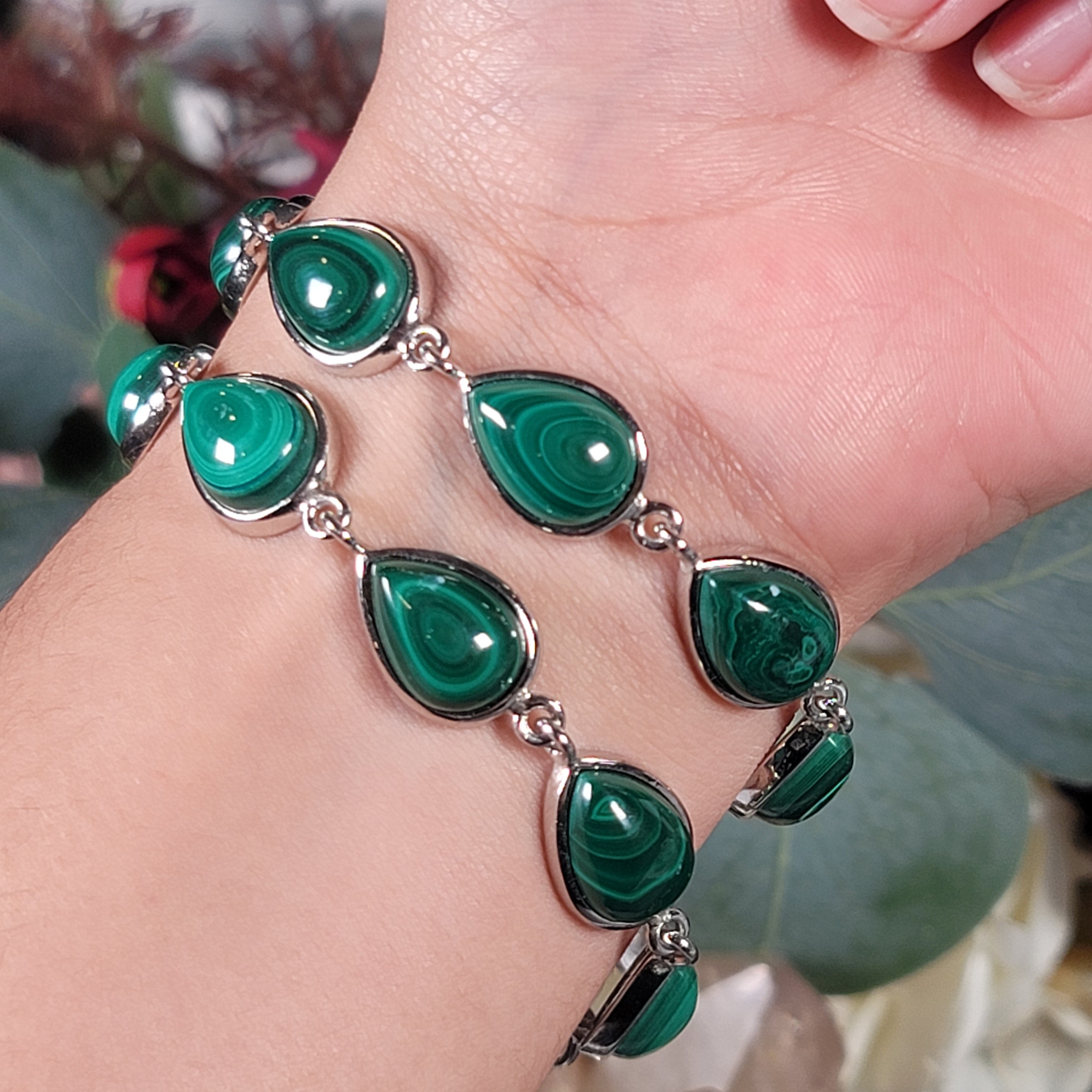 Malachite Bracelet .925 Silver for Abundance, Protection and Transformation