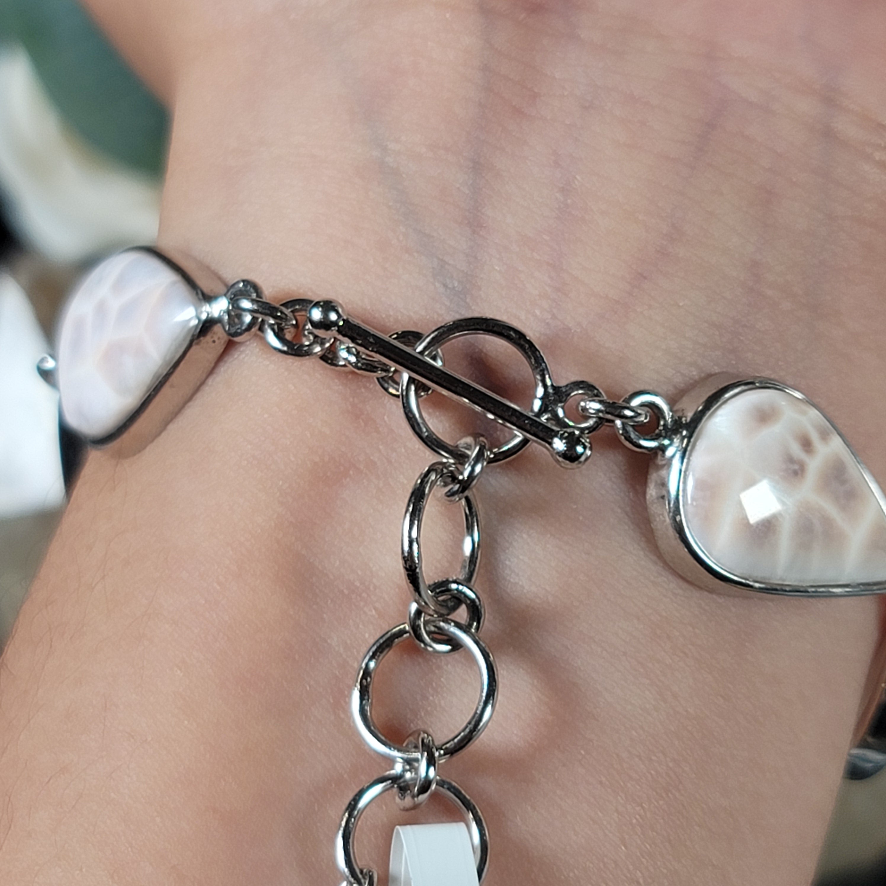 Pink Natrolite Bracelet .925 Silver for Expanded States of Consciousness