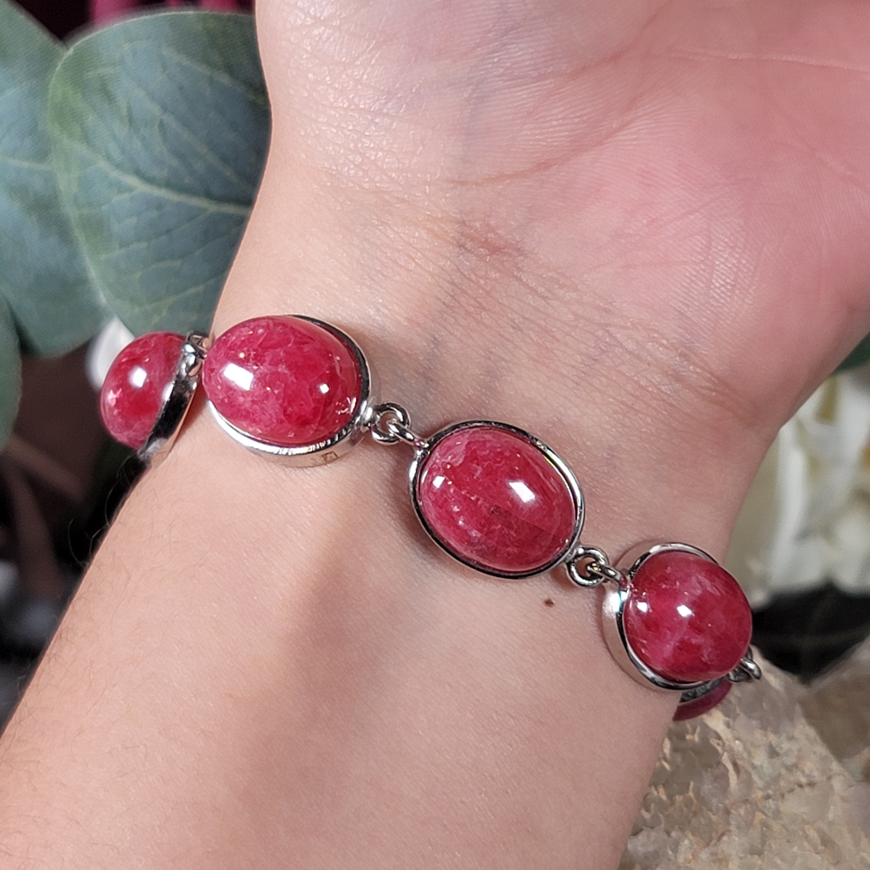 Rhodonite Bracelet .925 Silver for Attraction, Love and Self Worth