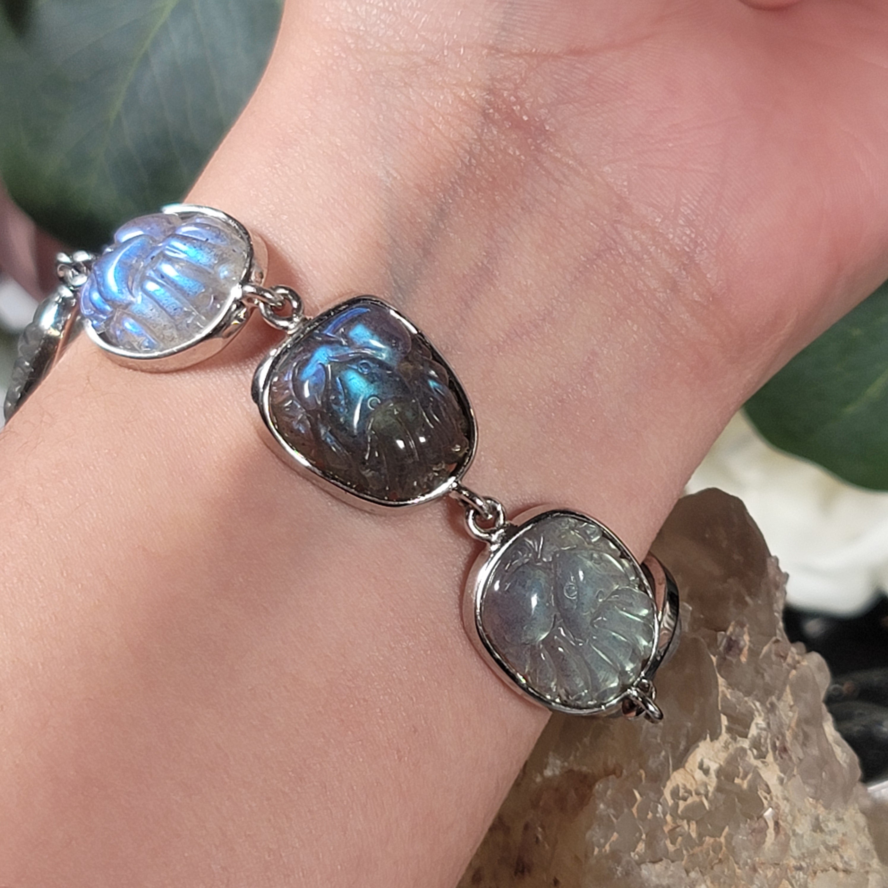 Labradorite Nine Tails Fox Bracelet .925 Silver for Protection and Guidance