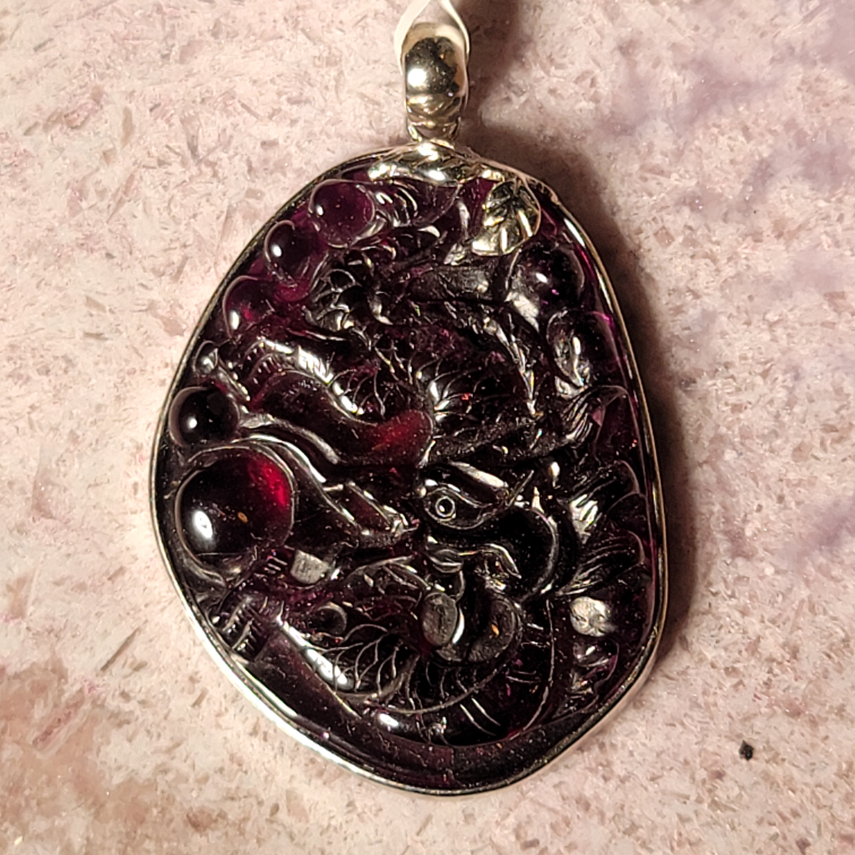 Rhodolite Garnet Dragon Pendant for Grounding, Health and Strength