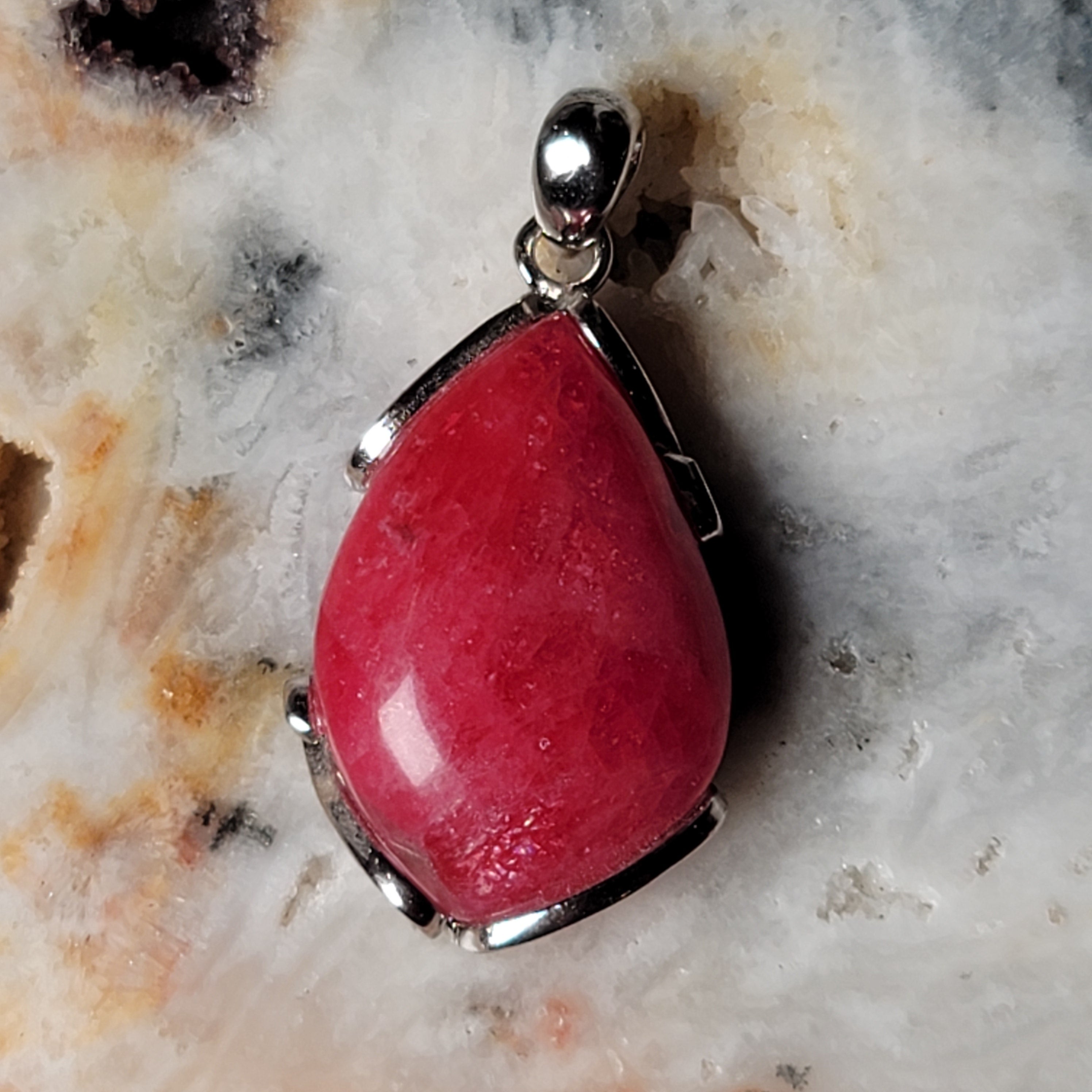 Gel Rhodonite Pendant .925 Silver for Heart Healing and Opening your Heart to Love