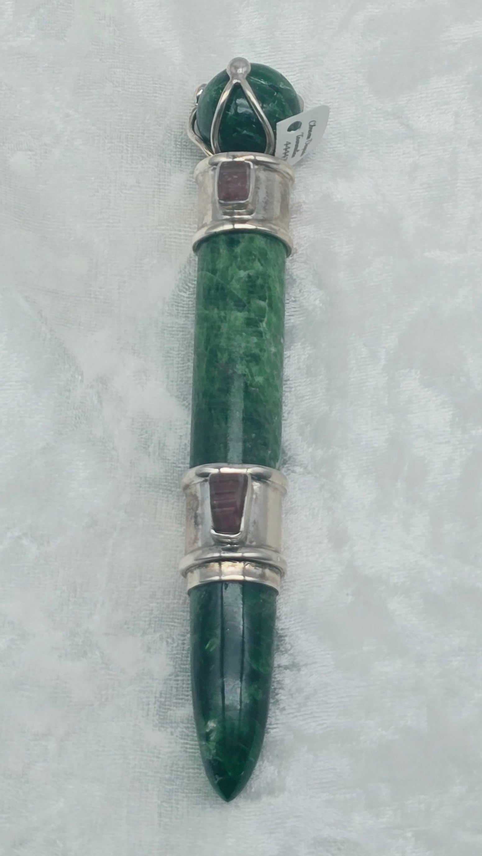 One of a Kind Magic Wand ~ Chrome Diopside with Pink Tourmaline Gemstones for Abundance, Growth, Healing and Manifesting