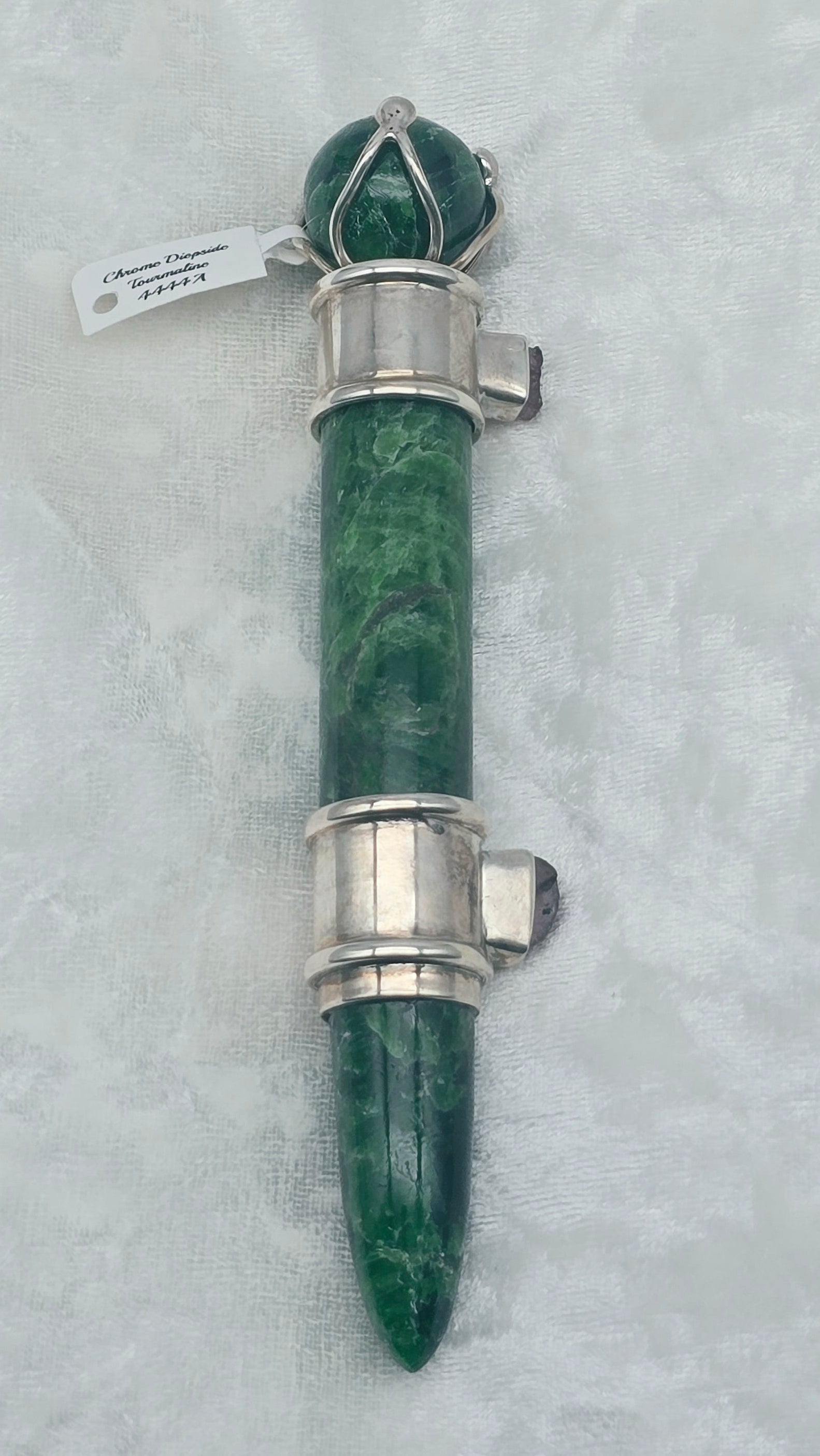 One of a Kind Magic Wand ~ Chrome Diopside with Pink Tourmaline Gemstones for Abundance, Growth, Healing and Manifesting