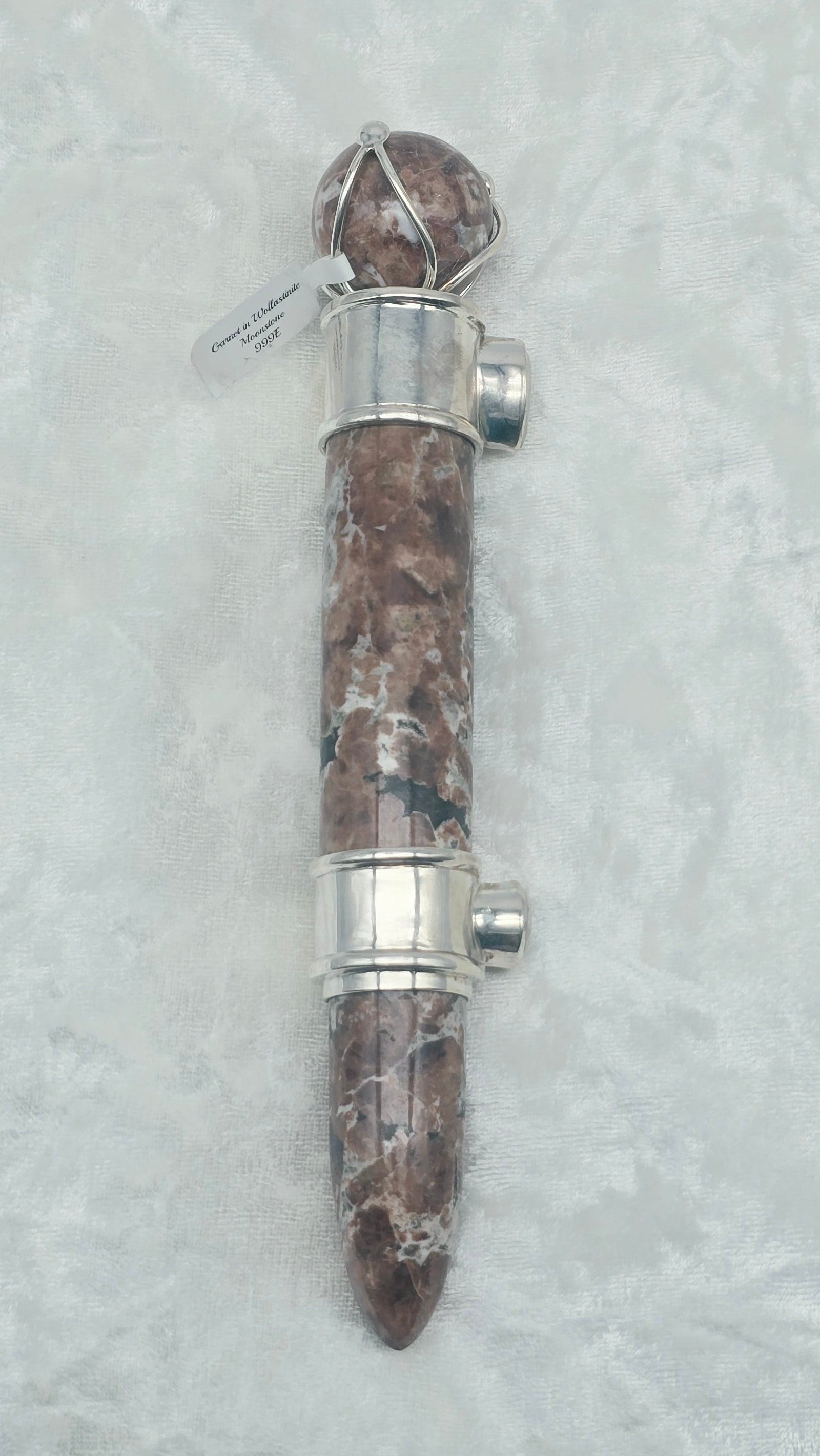 One of a Kind Magic Wand ~ Garnet in Wollastonite with Moonstone Gemstones for Transformation, Grounding and Manifesting Abundance