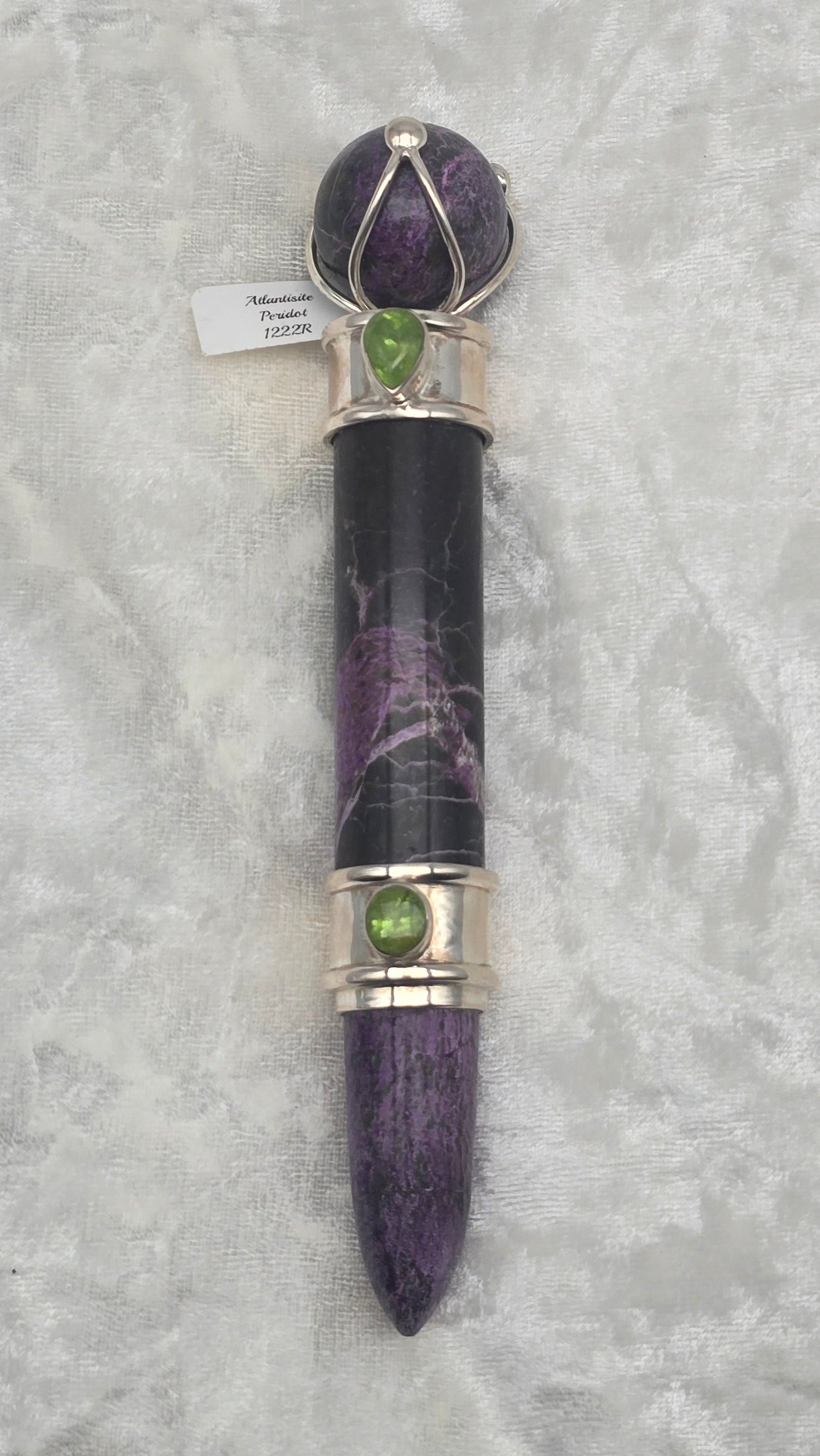 One of a Kind Magic Wand ~ Atlantisite with Peridot Gemstones for Renewal, Divine Light and Inner Peace