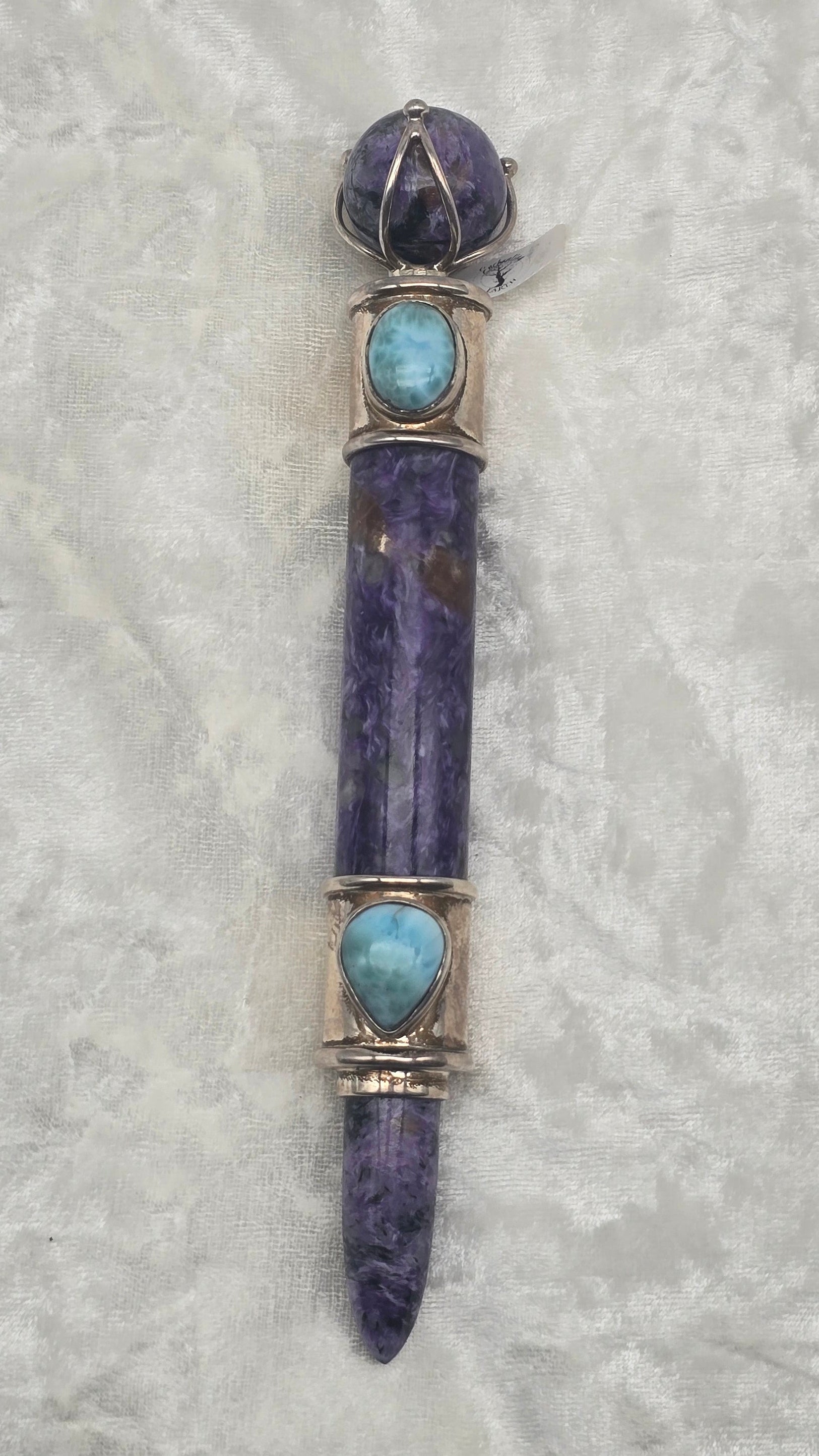 One of a Kind Magic Wand ~ Charoite with Larimar Gemstones for Inner Wisdom, Transformation and Meditation