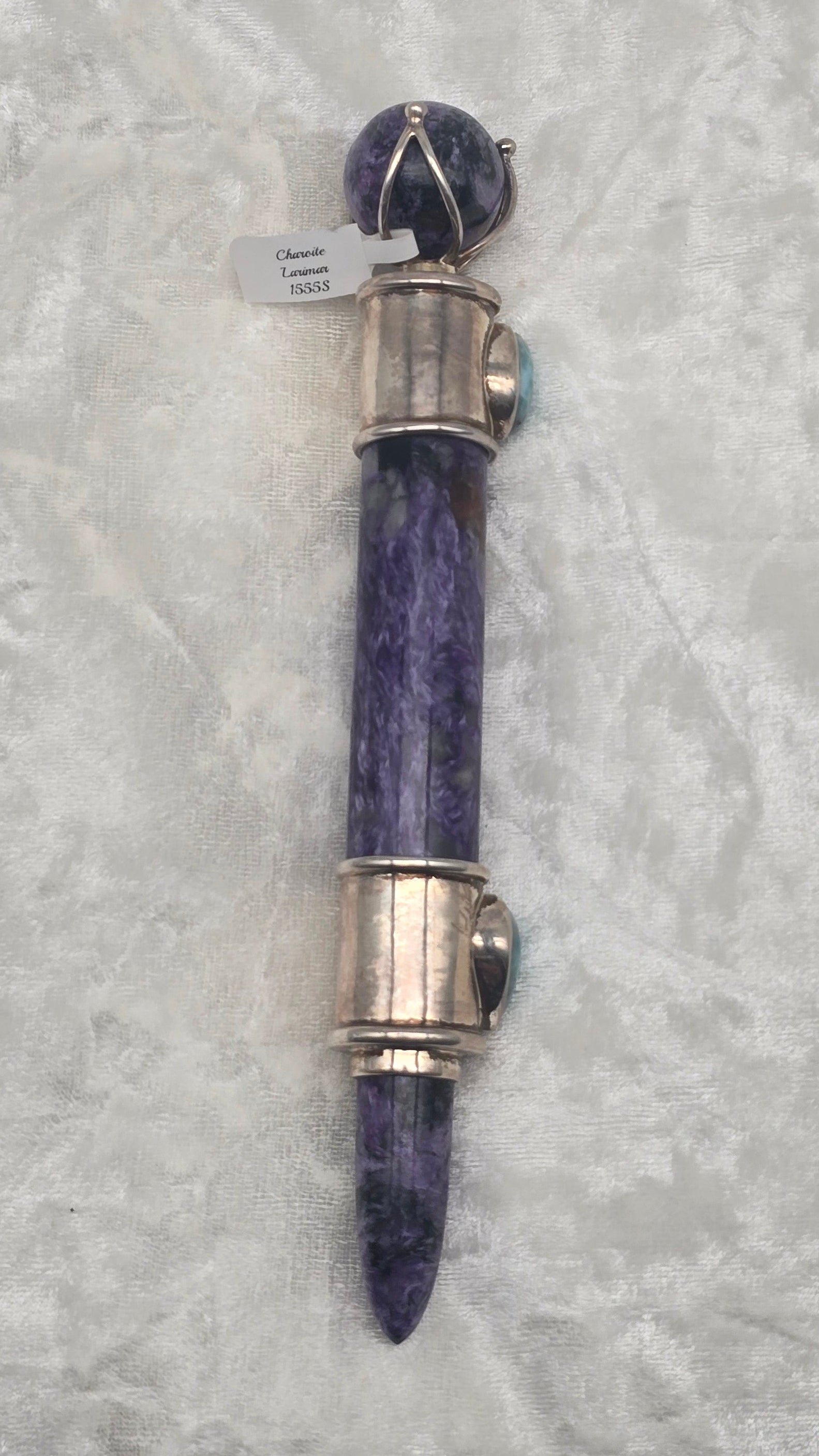 One of a Kind Magic Wand ~ Charoite with Larimar Gemstones for Inner Wisdom, Transformation and Meditation