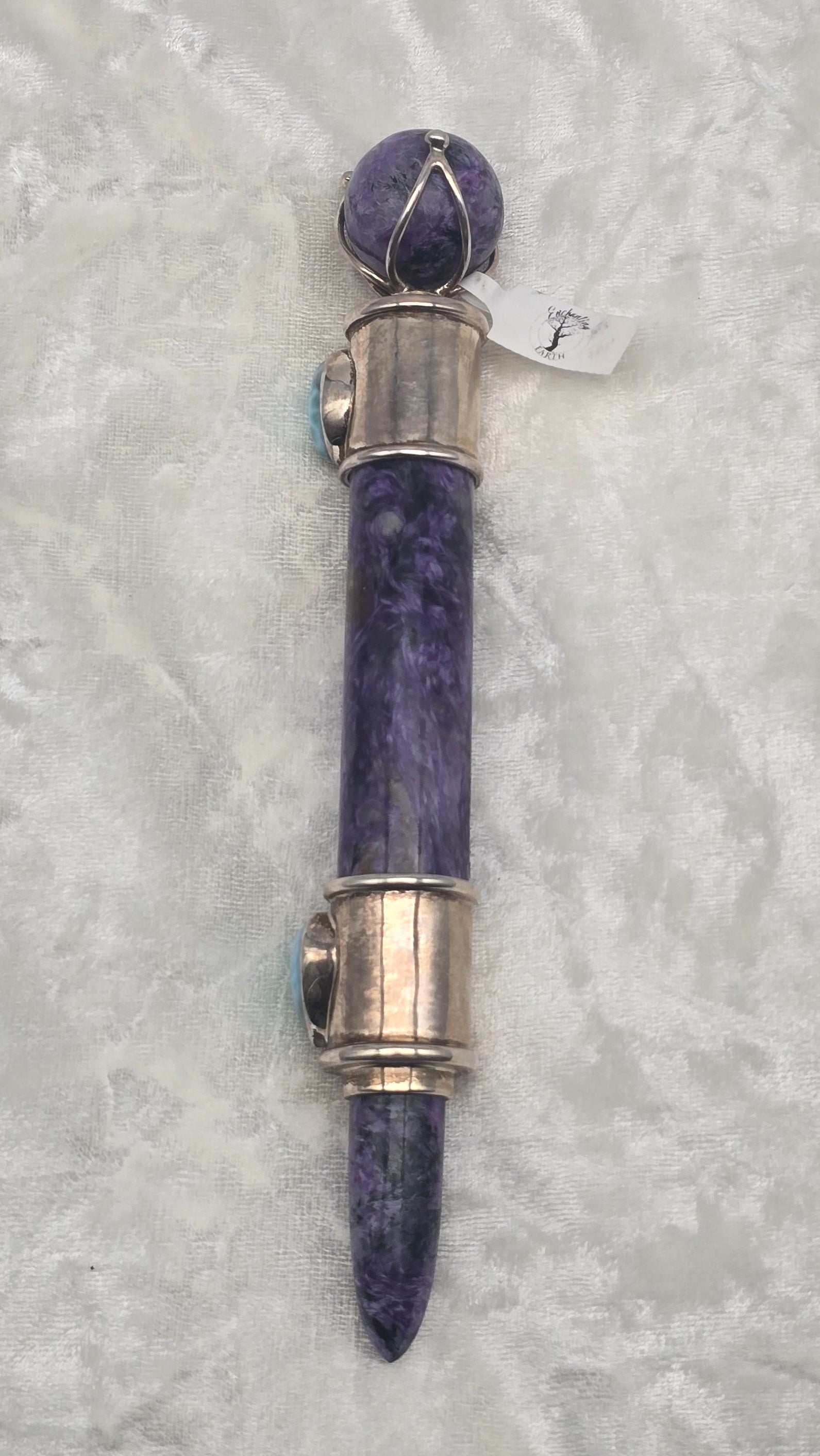 One of a Kind Magic Wand ~ Charoite with Larimar Gemstones for Inner Wisdom, Transformation and Meditation