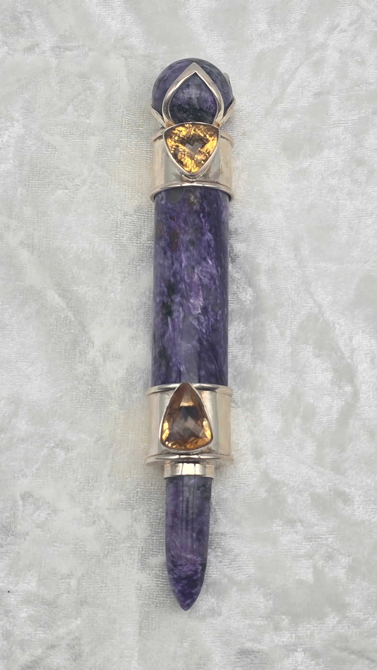 One of a Kind Magic Wand ~ Charoite with Citrine Gemstones for Inner Wisdom, Transformation and Meditation