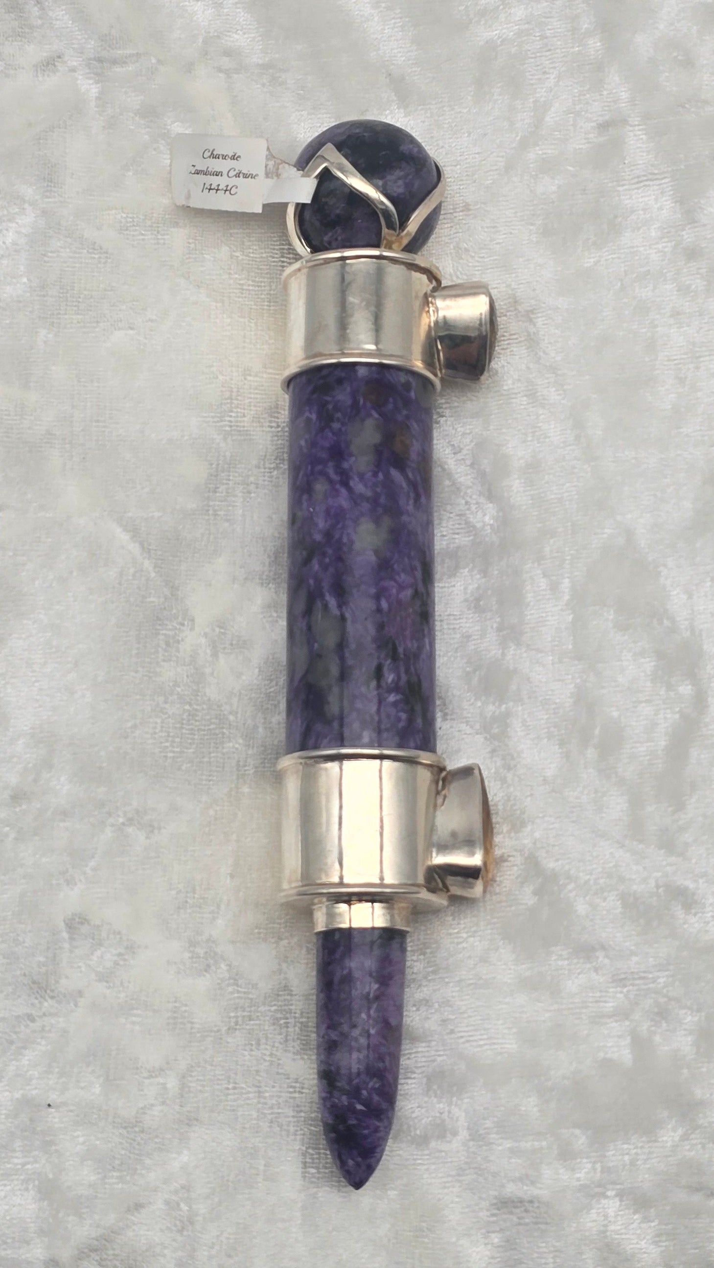 One of a Kind Magic Wand ~ Charoite with Citrine Gemstones for Inner Wisdom, Transformation and Meditation
