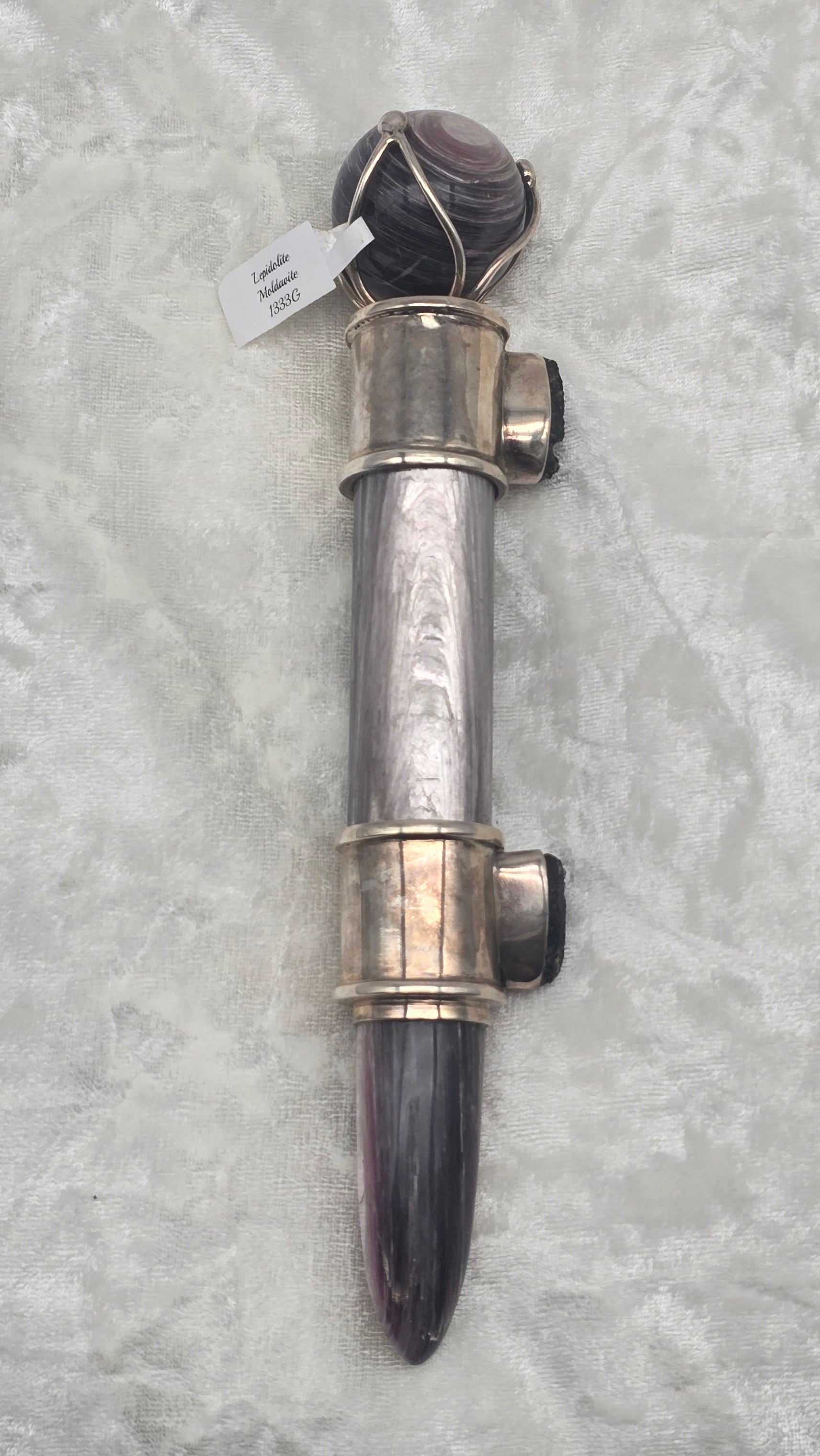 One of a Kind Magic Wand ~ Lepidolite with Moldavite Gemstones for Manifesting your Desires and Transforming your Reality