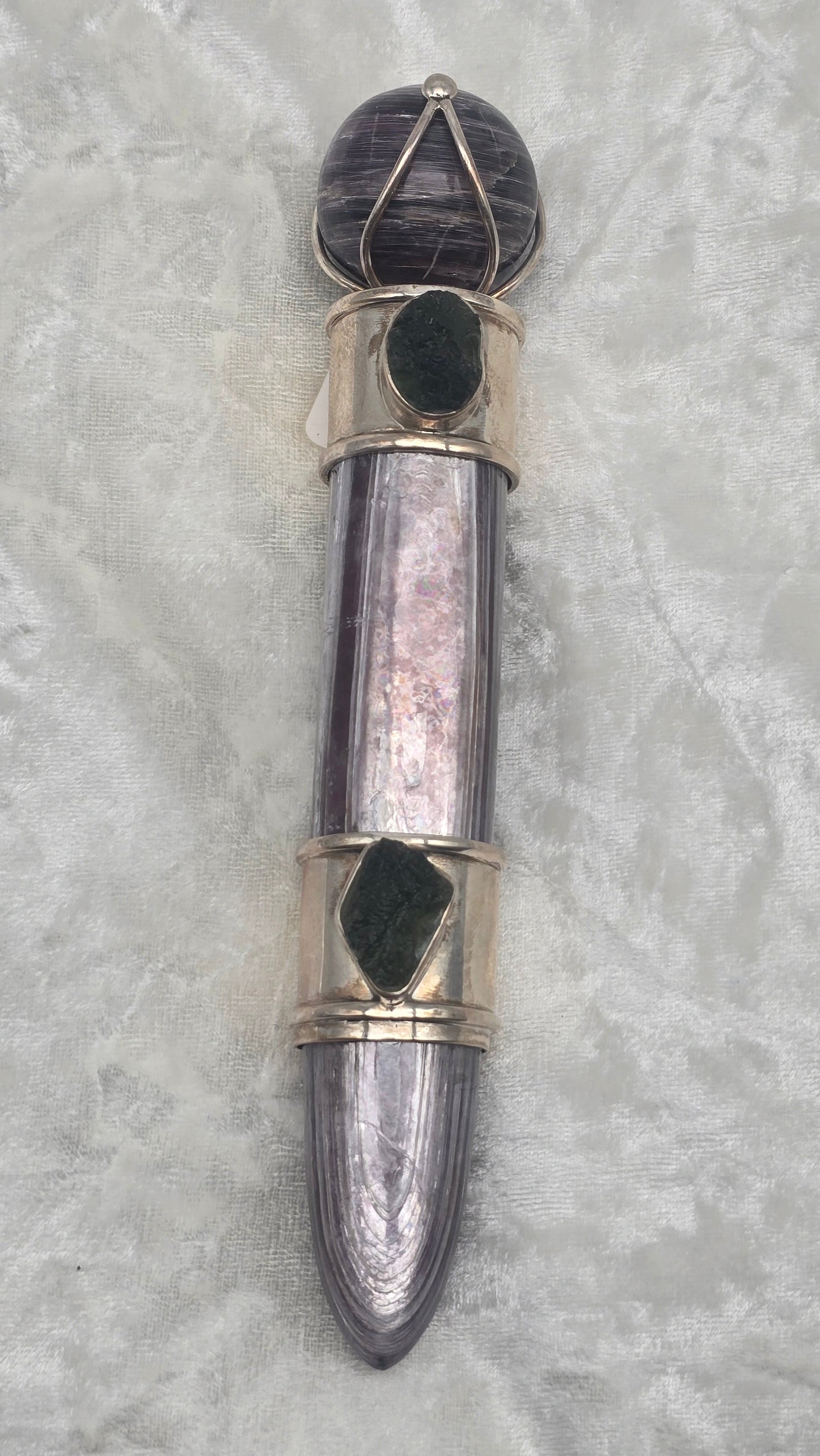 One of a Kind Magic Wand ~ Lepidolite with Moldavite Gemstones for Manifesting your Desires and Transforming your Reality
