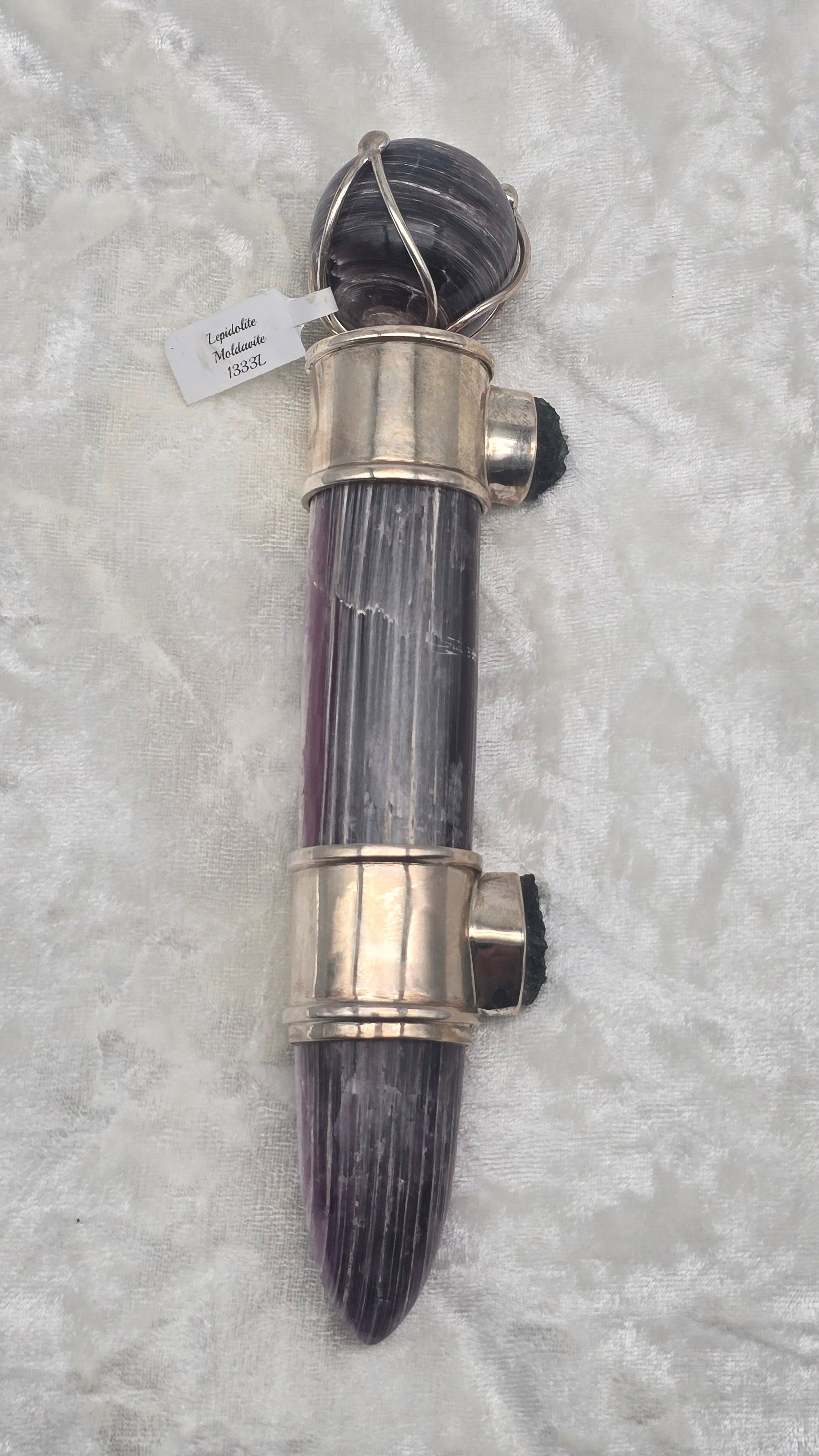 One of a Kind Magic Wand ~ Lepidolite with Moldavite Gemstones for Manifesting your Desires and Transforming your Reality