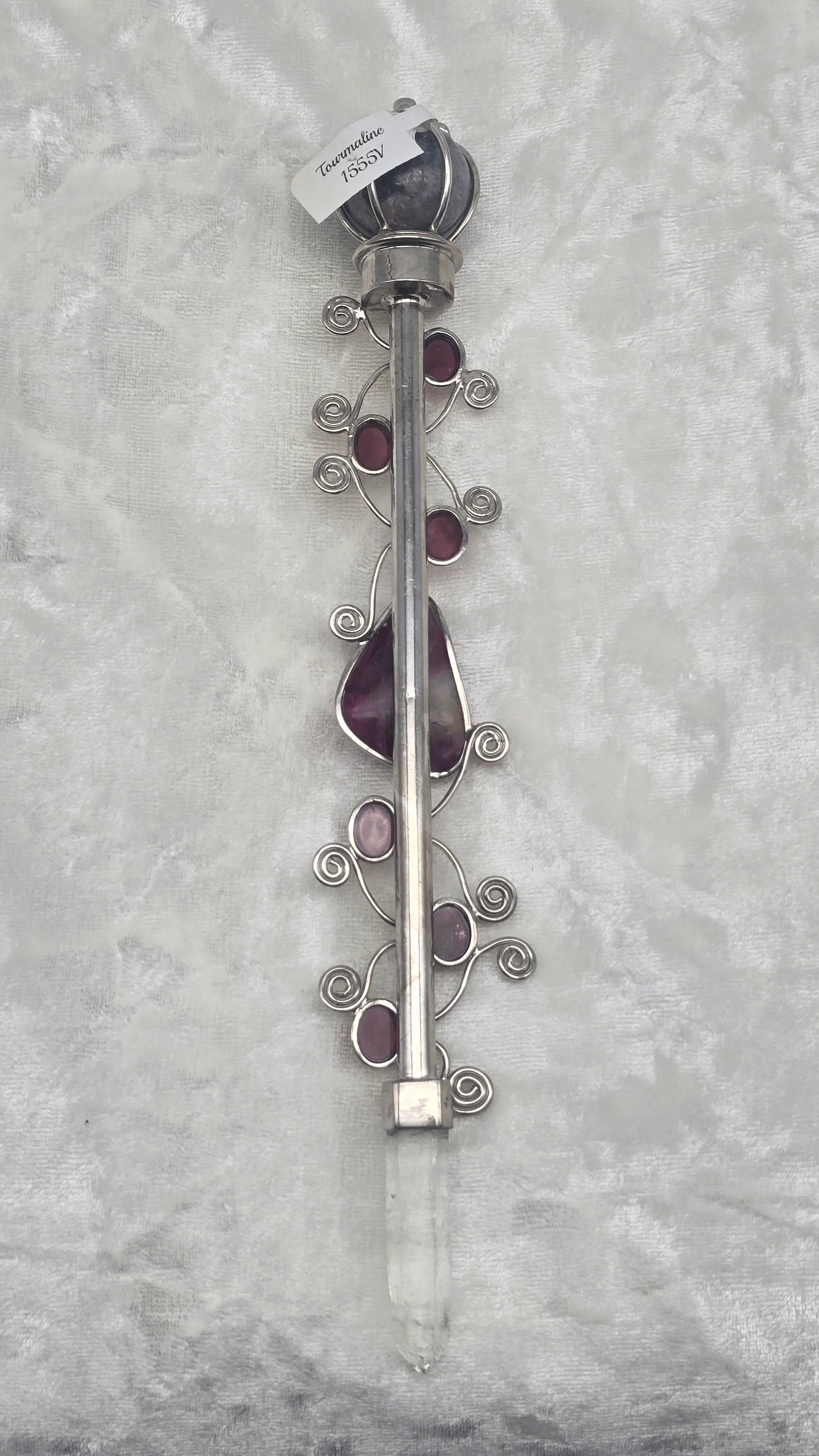 One of a Kind Magic Wand ~ Pink Tourmaline Wand with Carved Ganesha and Quartz Point for Abundance, Love and Manifesting your Heart's Desires