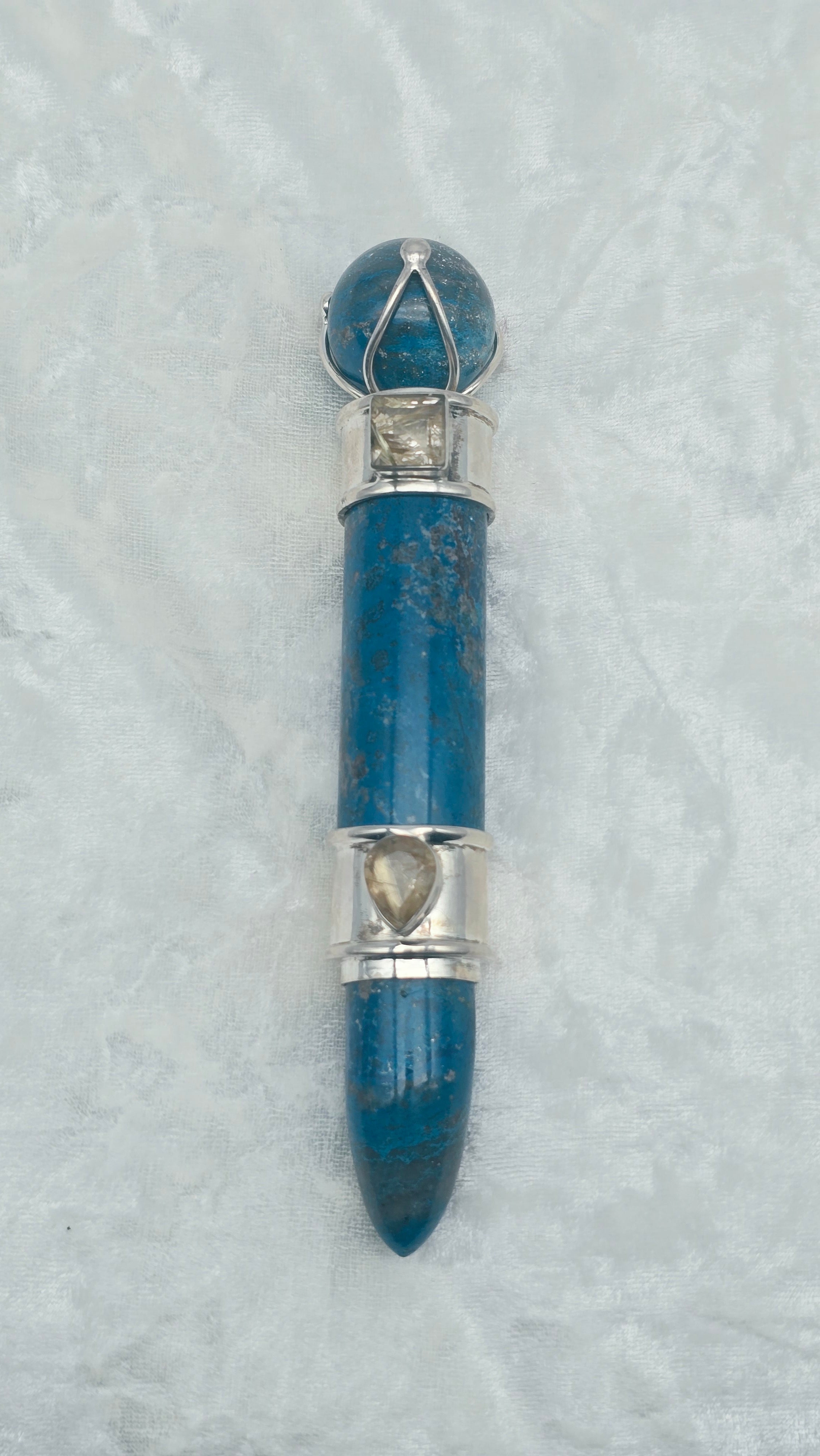 One of a Kind Magic Wand ~ Shattuckite with Gold Rutile Gemstones for Divine Insight, Truth and Love