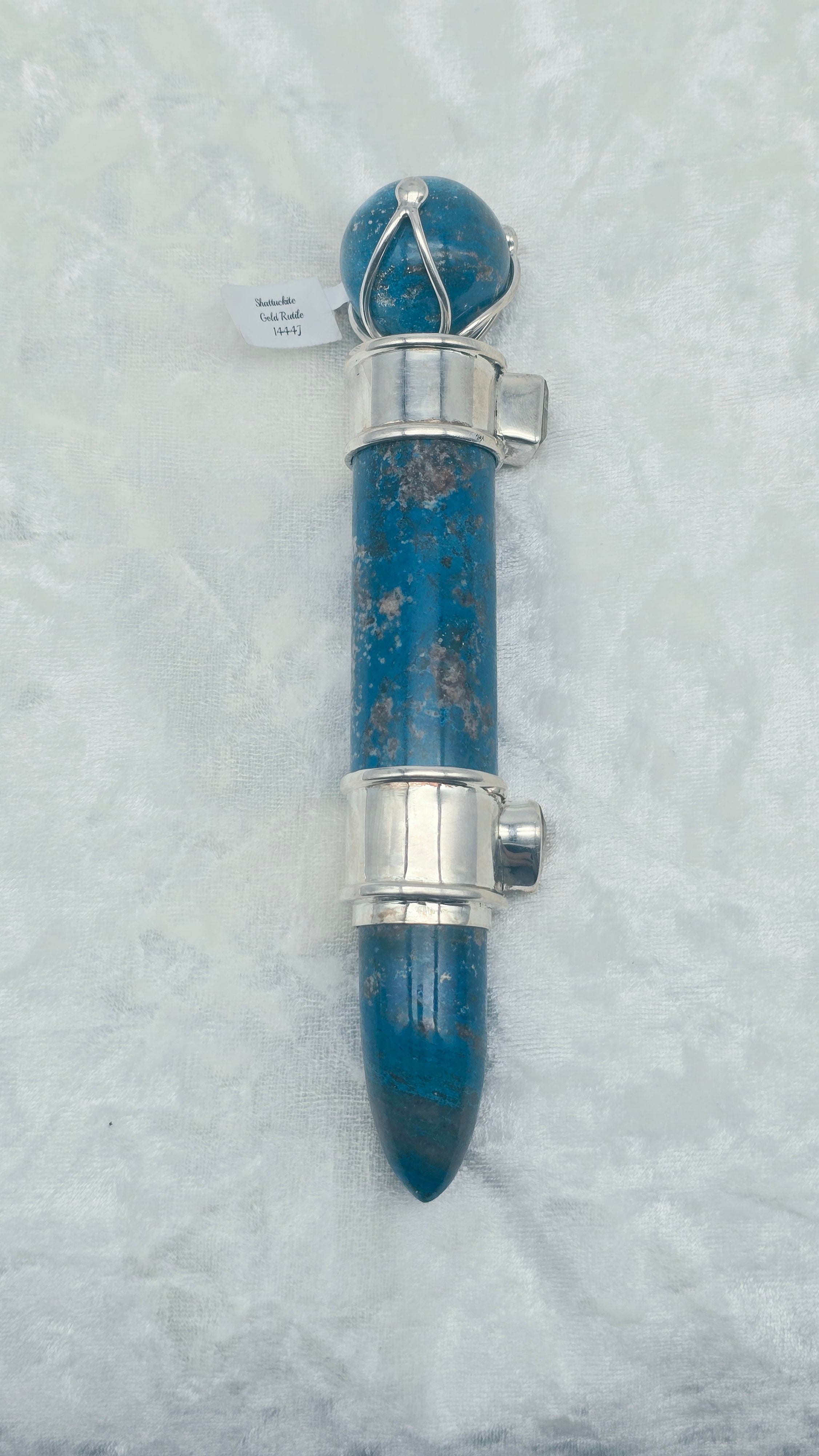 One of a Kind Magic Wand ~ Shattuckite with Gold Rutile Gemstones for Divine Insight, Truth and Love