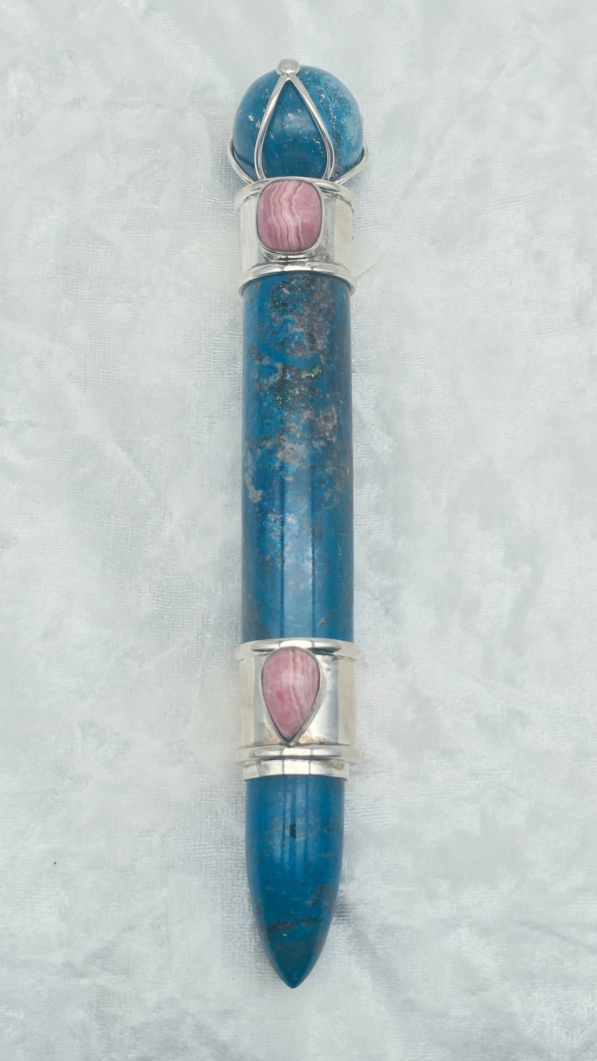 One of a Kind Magic Wand ~ Shattuckite with Rhodochrosite Gemstones for Divine Insight, Truth and Love