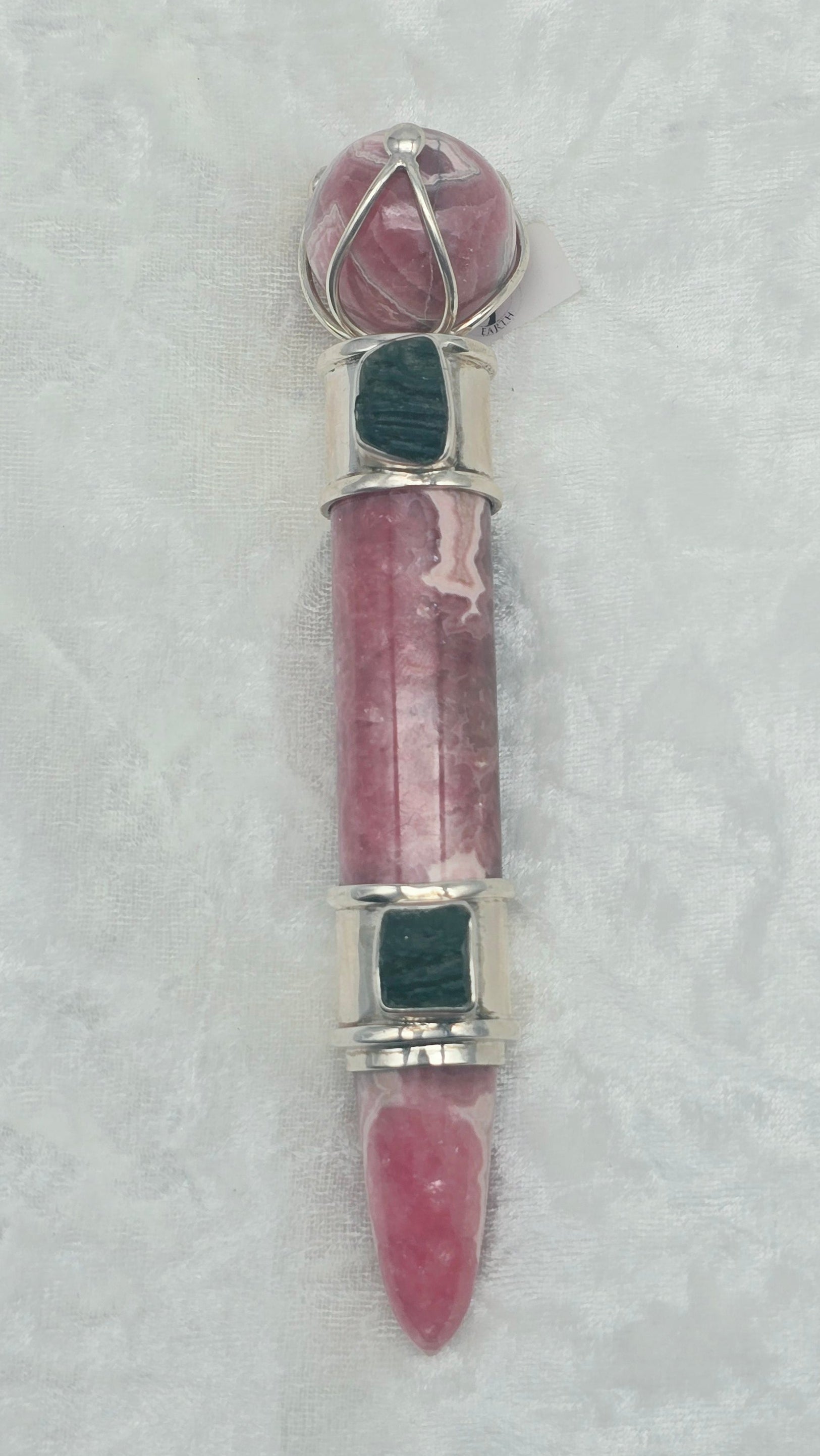 One of a Kind Magic Wand ~ Rhodochrosite with Moldavite Gemstones for Manifesting your Desires and Transforming your Reality