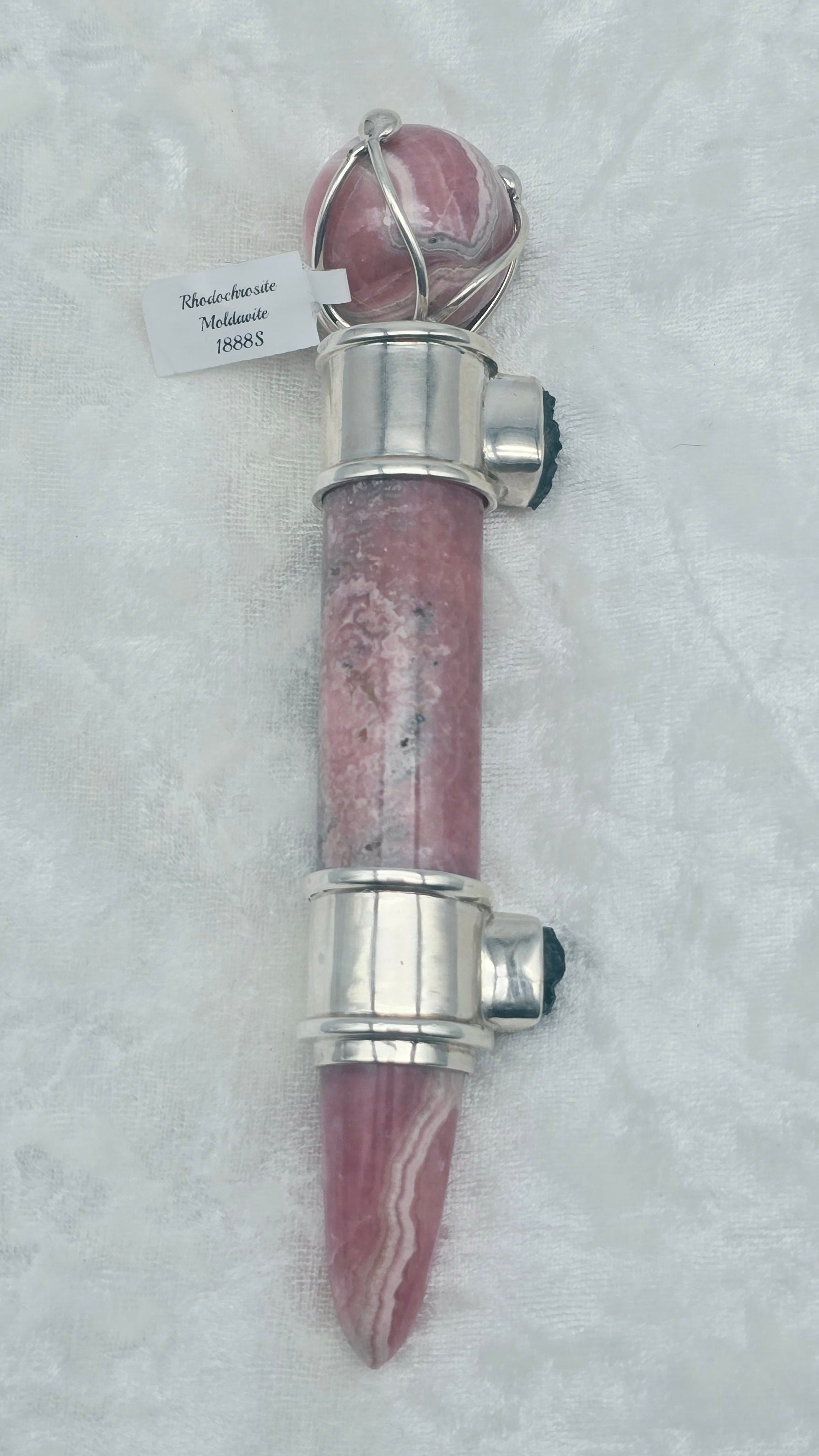 One of a Kind Magic Wand ~ Rhodochrosite with Moldavite Gemstones for Manifesting your Desires and Transforming your Reality