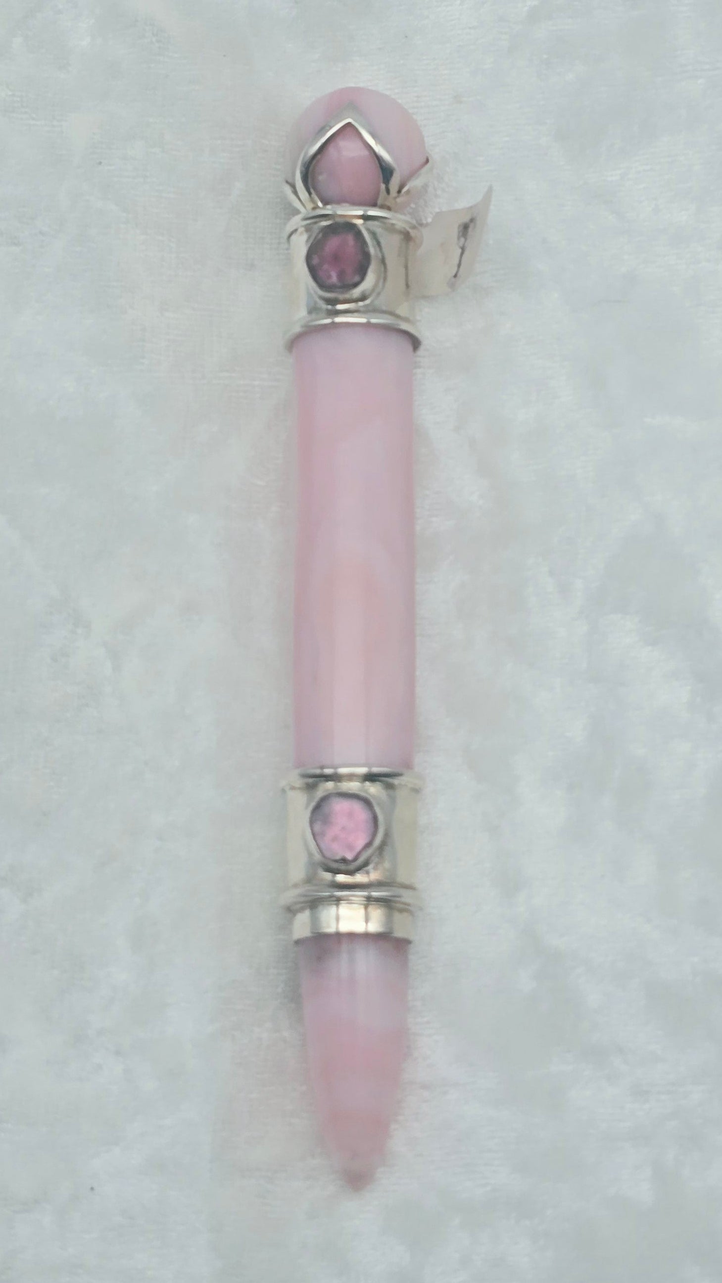 One of a Kind Magic Wand ~ Pink Opal Wand with Watermelon Tourmaline Slices for Compassion, Forgiveness and Profound Heart Healing