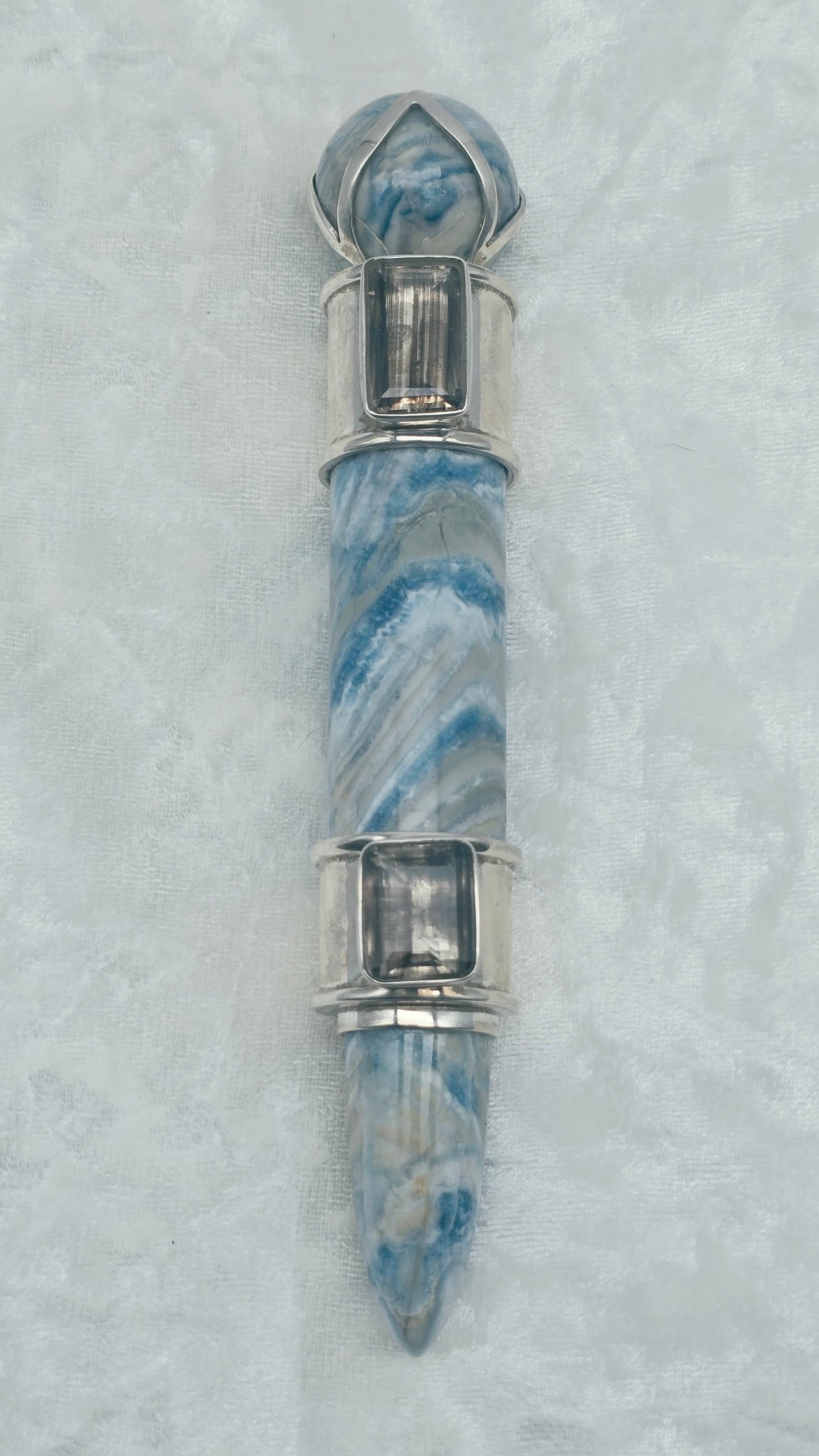 One of a Kind Magic Wand ~ Blue Scheelite with Rainbow Scapolite Gemstones for Self-Discovery, Transformation and World Healing