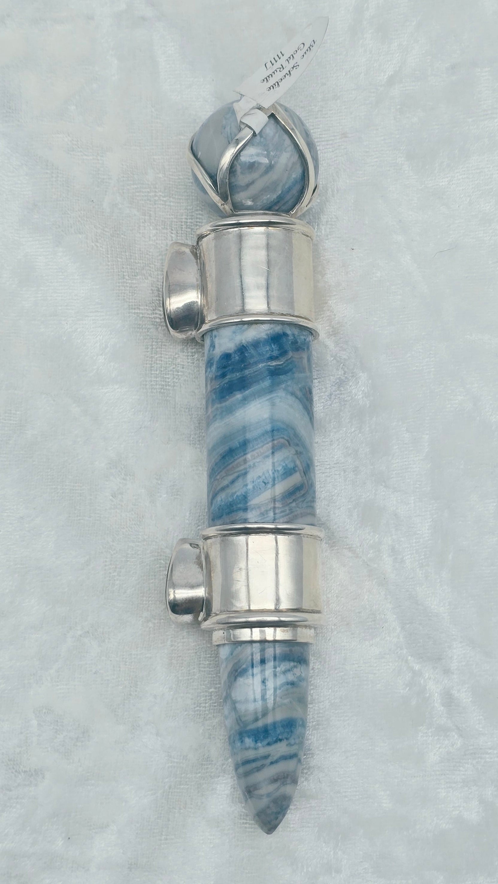One of a Kind Magic Wand ~ Blue Scheelite with Gold Rutile Quartz Gemstones for Accelerated Manifestations, Magnetic Energy and Peace